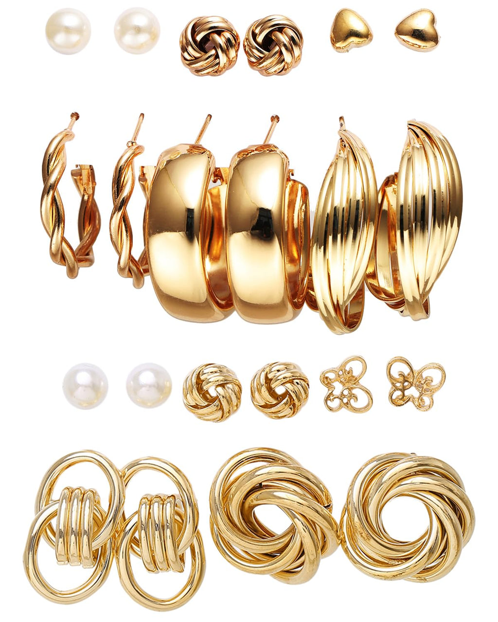 Shining Diva Fashion 11 Pairs Combo Set Latest Stylish Hoop Stud Earrings for Women and Girls (Gold) (14949er)