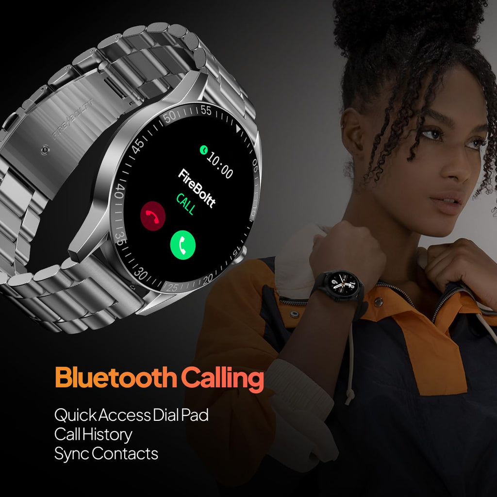 Fire-Boltt Talk Round Smart Watch 1.39″ TFT Display with Bluetooth Calling, Dual Button, Voice Assistance, SPO₂ & Heart Rate Monitor, 120+ Sports Modes, Metal Smartwatch for Men & Women - Silver