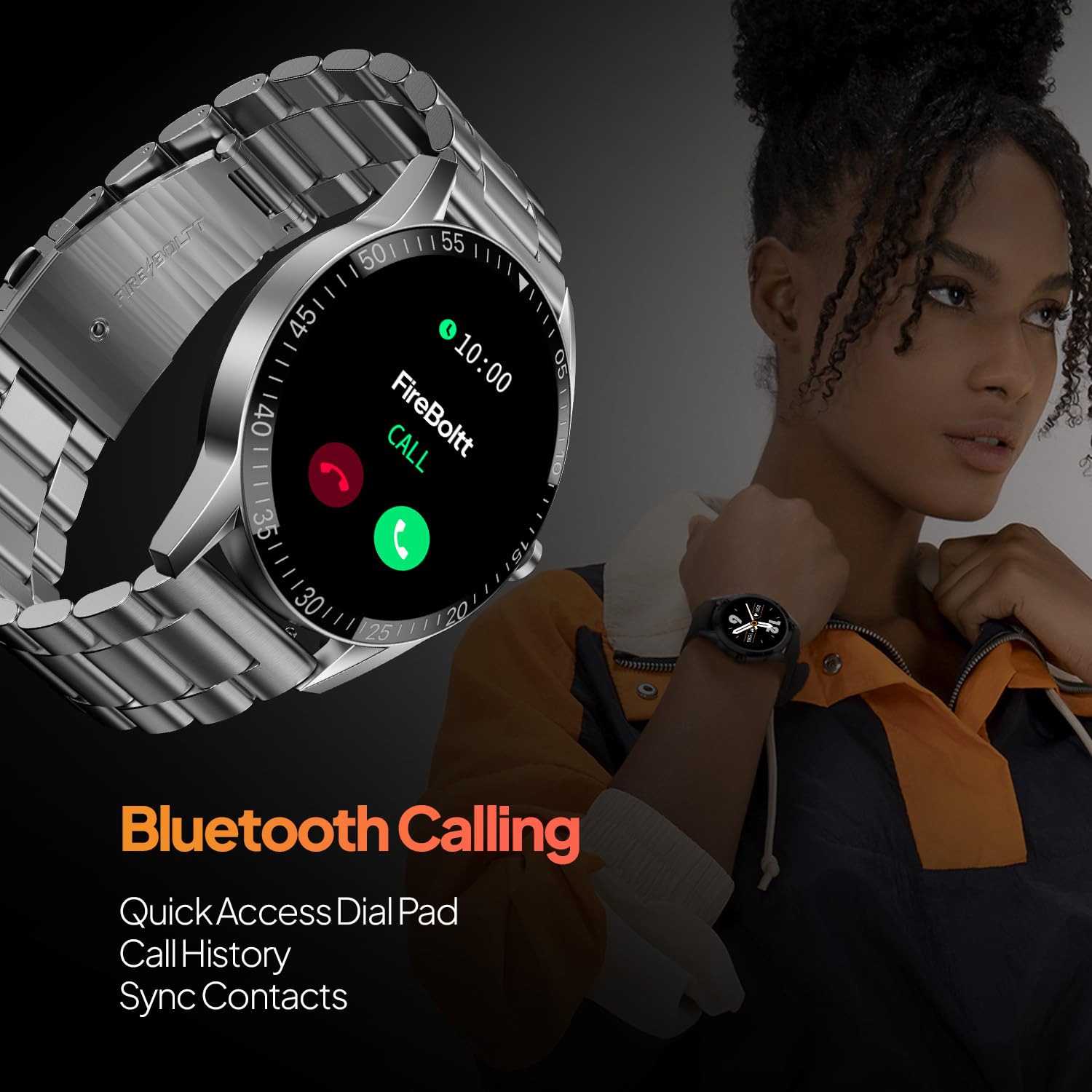 Fire-Boltt Talk Round Smart Watch 1.39″ TFT Display with Bluetooth Calling, Dual Button, Voice Assistance, SPO₂ & Heart Rate Monitor, 120+ Sports Modes, Metal Smartwatch for Men & Women - Silver