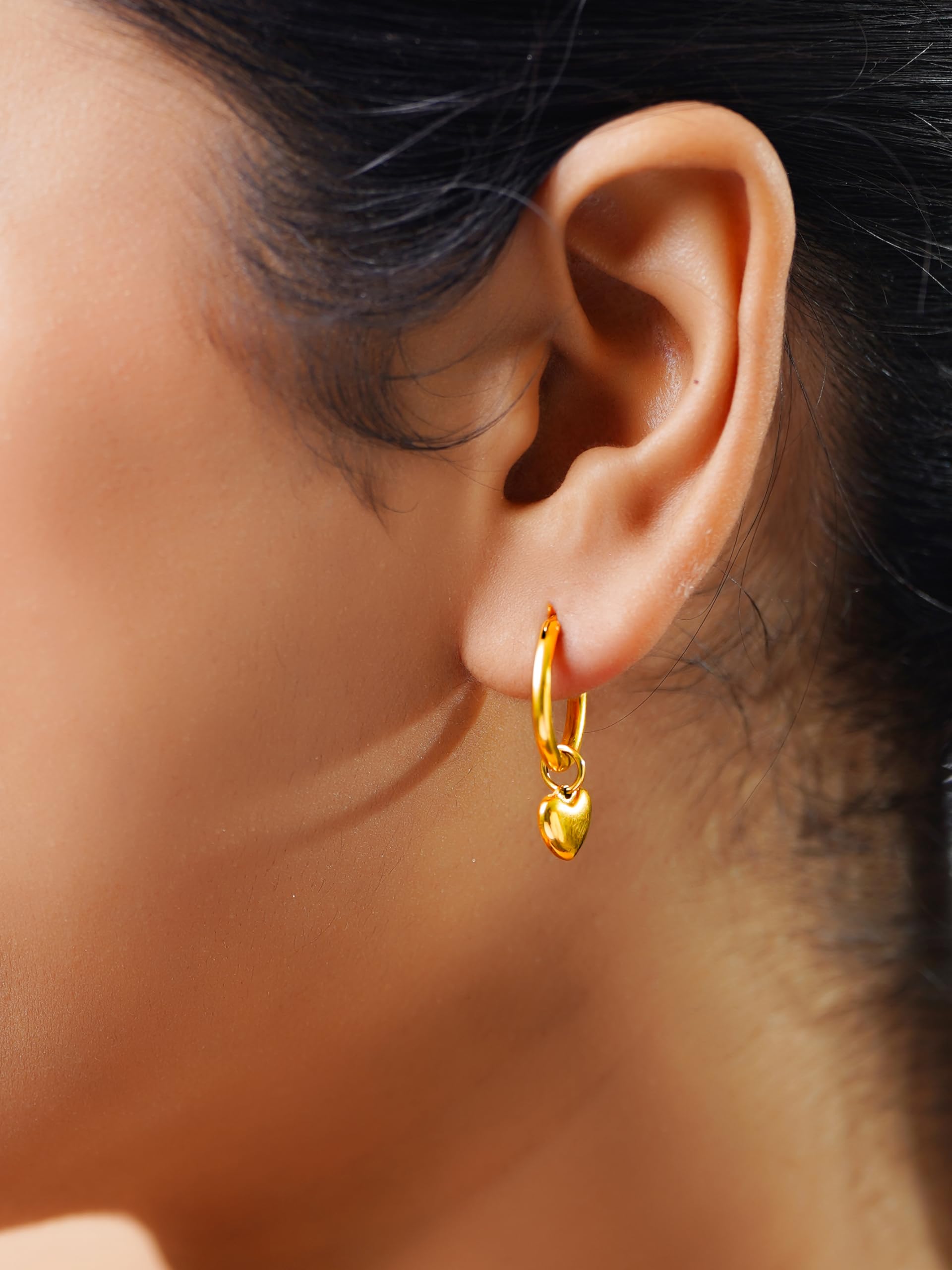 NAITRA 18K Gold Plated Heart Earrings for Women & Girls | Hoops, Studs & Huggies | Waterproof and Anti Tarnish Jewellery | Valentines Gift for Girlfriend | Gifts for Women | 1 Year Warranty* (Gold Heart Hoop Drop)
