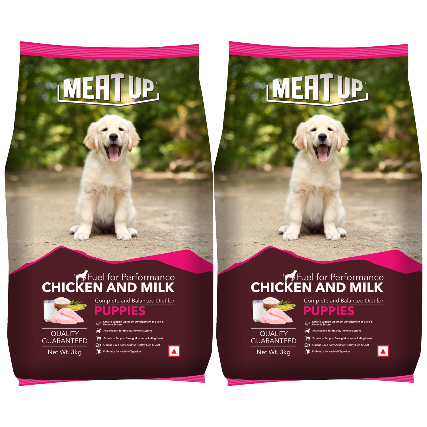Meat Up Puppy Dry Dog Food 6kg (3kg + 3kg Free) | Chicken & Milk Flavour | Supports Brain & Nervous System Development | Maintains Digestive Health | Enriched with Vitamins & Minerals