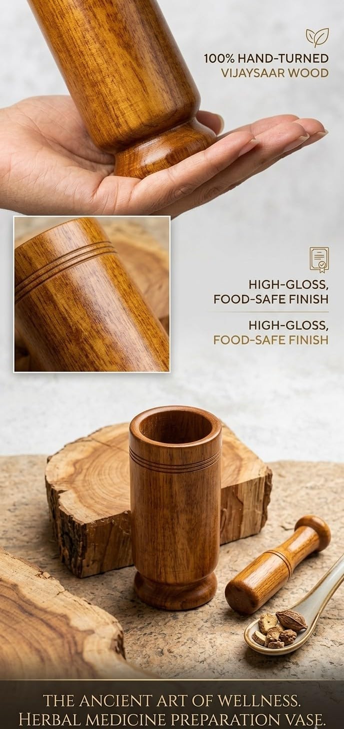 Wooden Cave Vijaysaar Wood Herbal Glass for Diabetes, Ayurvedic Tumbler, 90 ml Capacity, Natural Finish | Sugar Control Vijaysar Wood Glass for Diabetic Patients