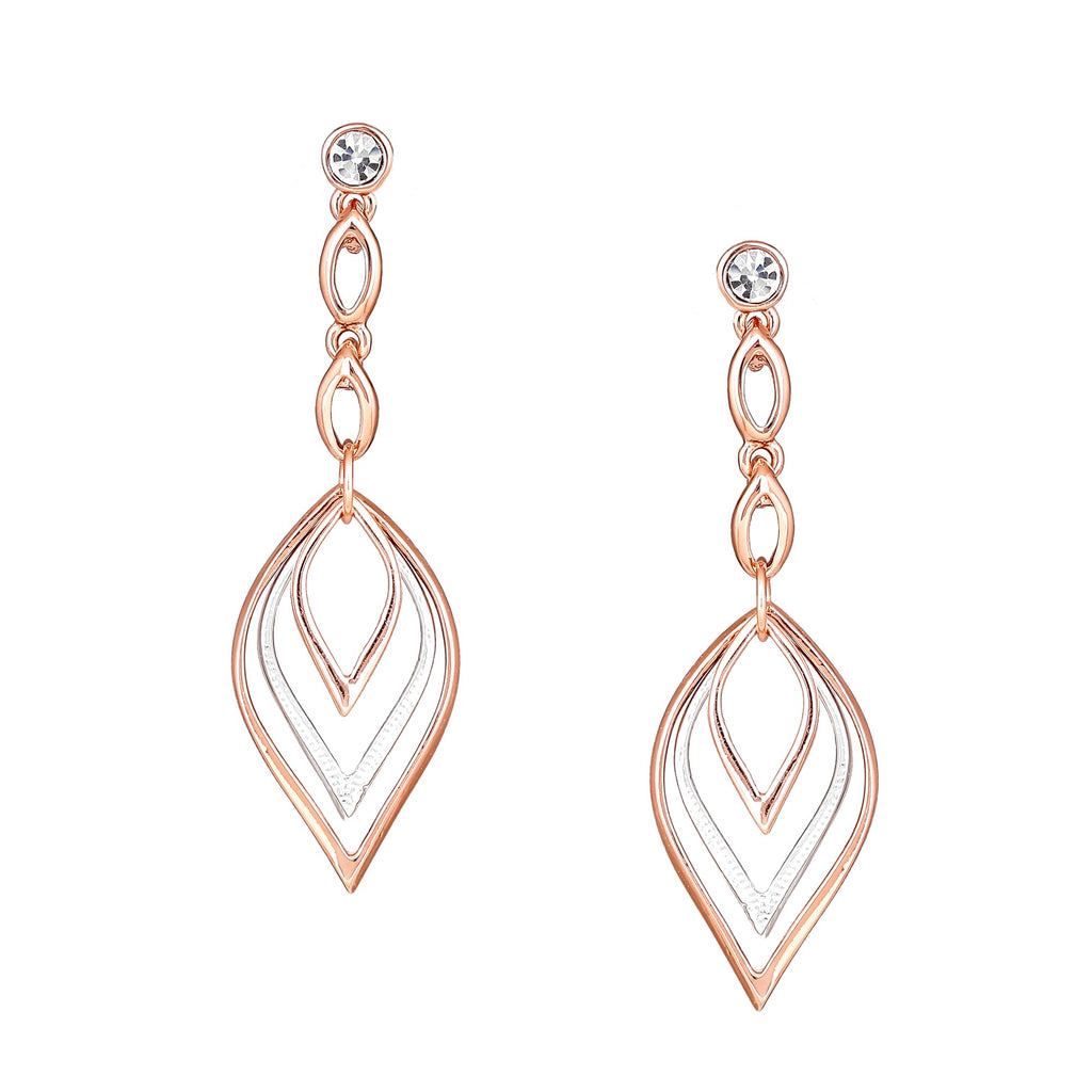 Estele 24Kt Rose Gold And Silver Plated White Austrian Crystal Stone Dangle & Drop Earrings For Girls and Women