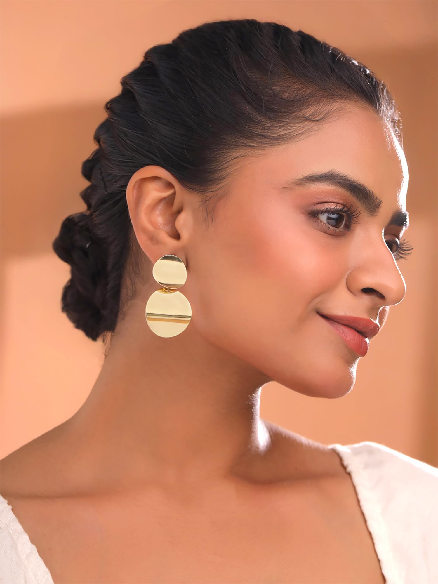 Yellow Chimes Earrings for Women Gold Plated Earrings Geometric Round Dual Circle Earrings For Women and Girls.