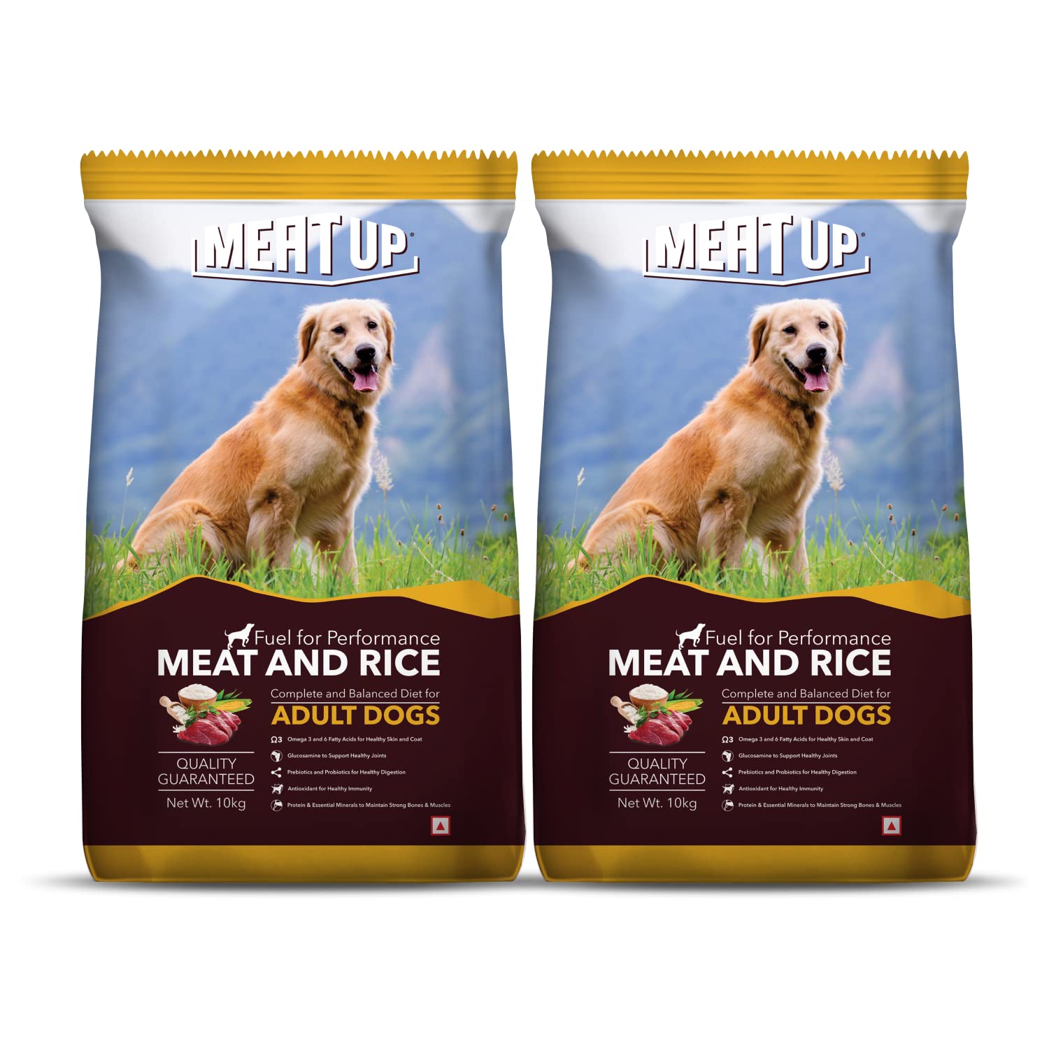 Meat Up Adult Dry Dog Food 20kg (10kg + 10kg) | Meat & Rice Flavor | Supports Healthy Skin & Coat | Enriched with Antioxidants, Vitamins and Minerals