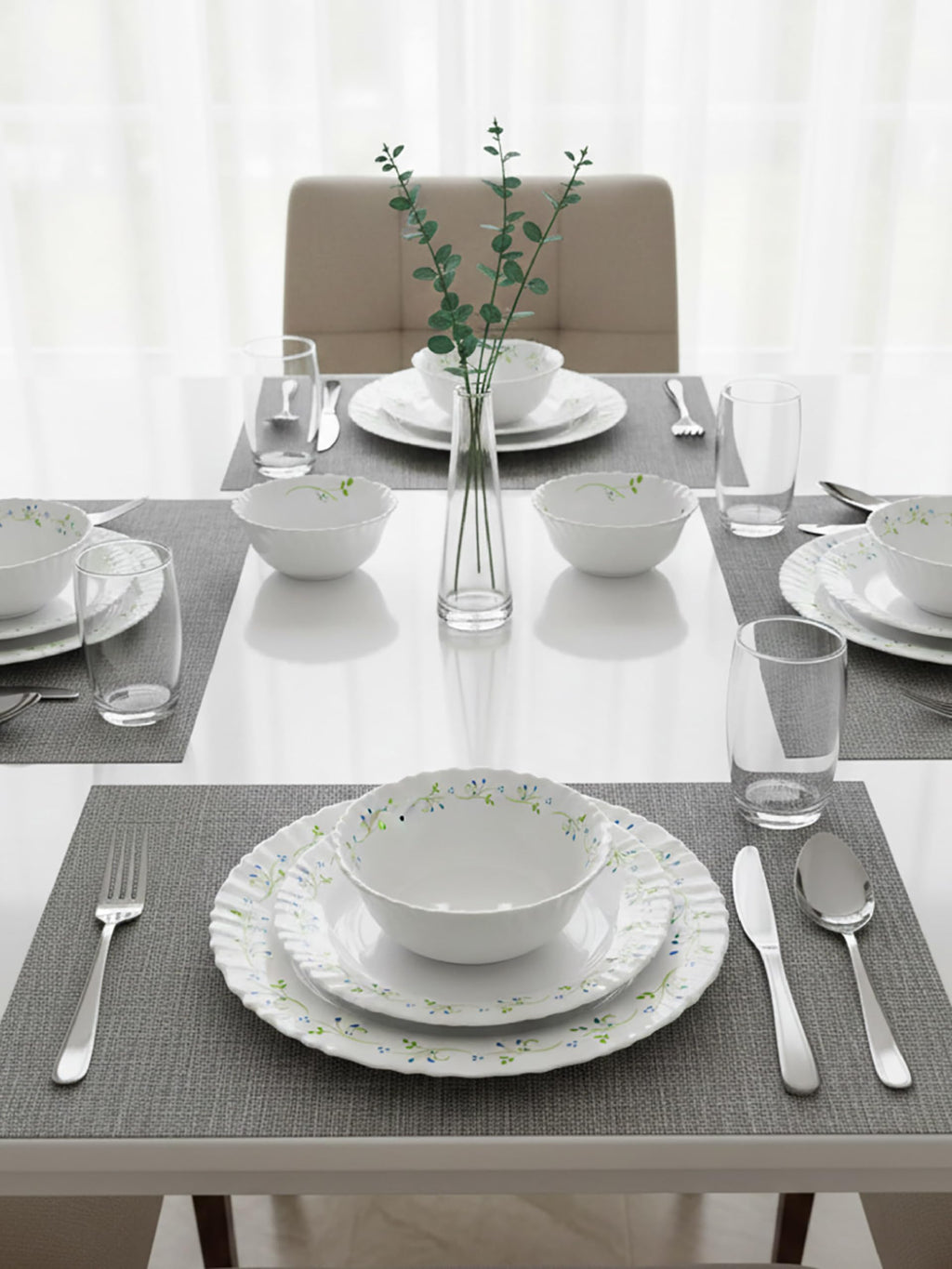CELLO Tropical Lagoon Dazzle Series Opalware Dinner Set of 5 Pieces for Family of 2 | Bone-Ash Free & Leadfree Opal Glass, Microwave & Dishwasher Safe Plates & Bowls Crockery Set for Dining & Gifting