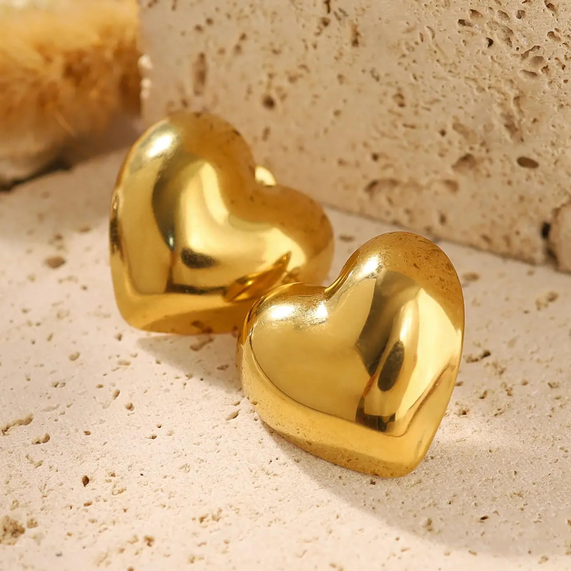 Salve Gold Chunky Contemporary Heart Statement Earrings for Women Stylish | Sleek Ear Accessories for Women Coquette Earrings for Girls Stylish | Aesthetic Jewellery Valentine Gift for Girlfriend