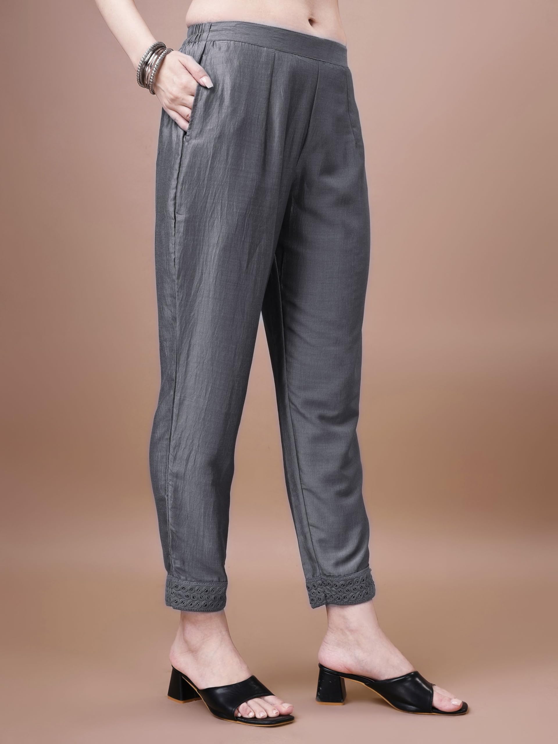 SHOPPING QUEEN Women's Silk Chikankari Kurta Pant with Dupatta (A526_Dim Grey_M)