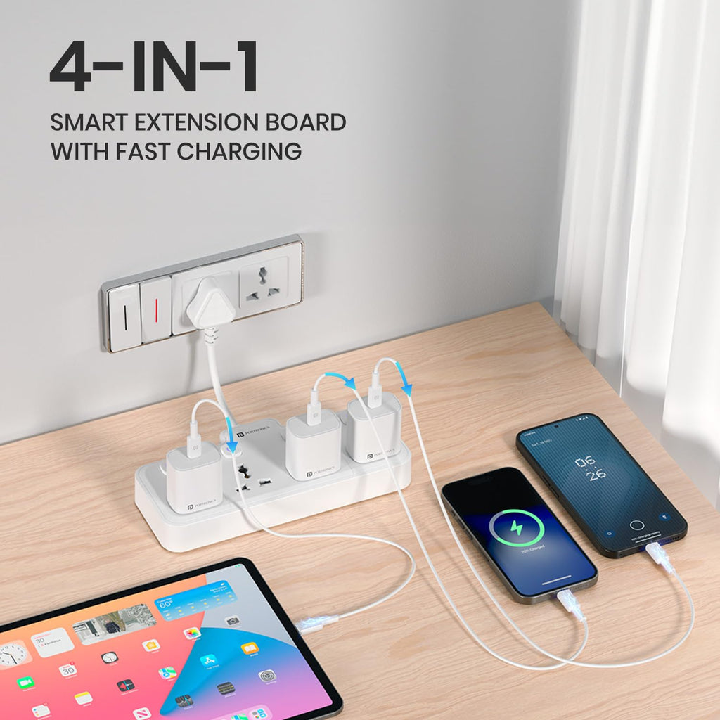 Portronics 2500W Power Plate Pro 4-in-1 Power Extender with 4 Universal Sockets, Individual Switches, 180° Flexible Cord, Child Safety Shutters, for Home, Office, Laptops, Mobiles & Appliances