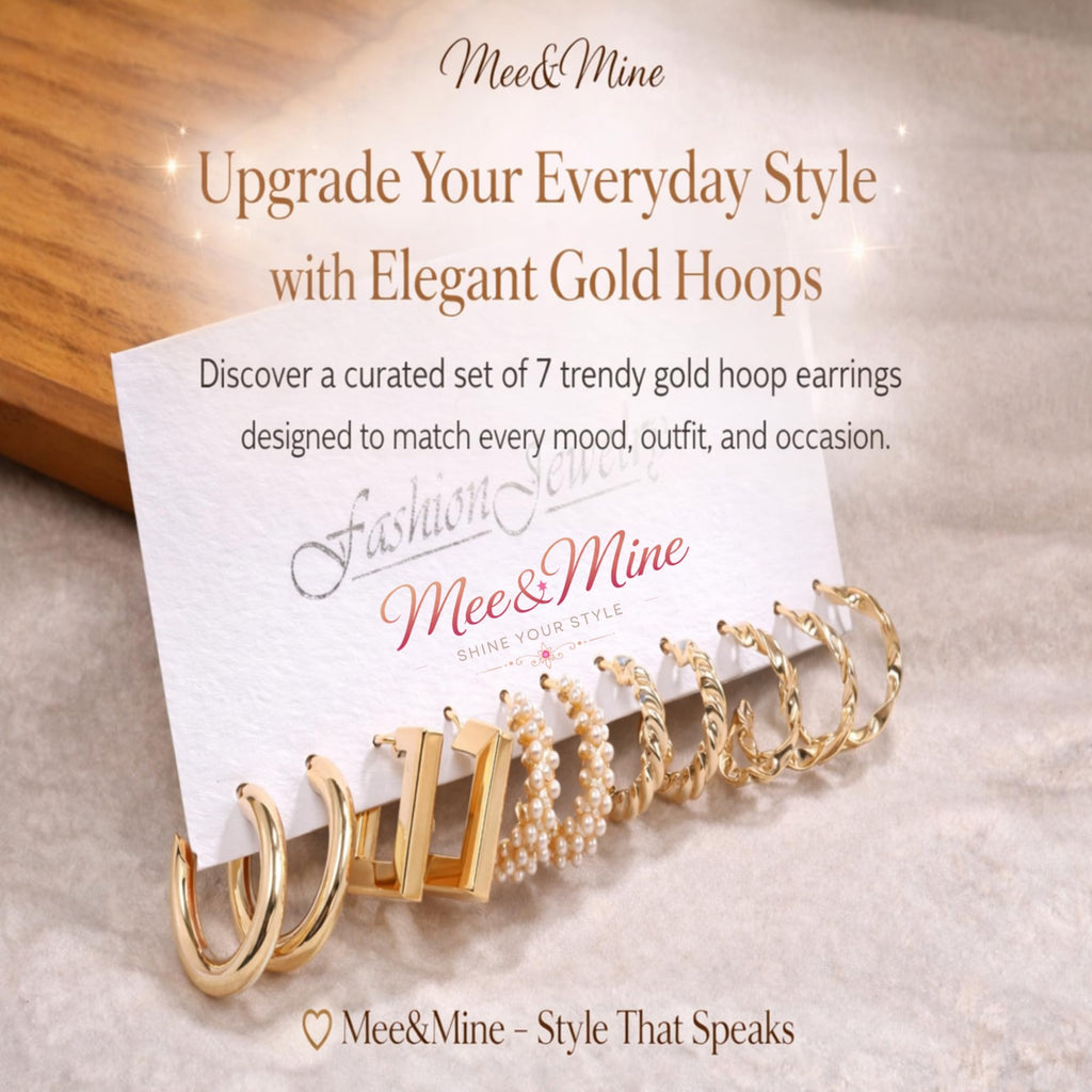 Mee&Mine Gold Hoop Earrings Set for Women (5 Pairs) – Chunky, Twisted, Pearl Hoop Earrings Combo, Trendy Gold Plated Earrings Set, Stylish Everyday Jewelry for Girls & Women