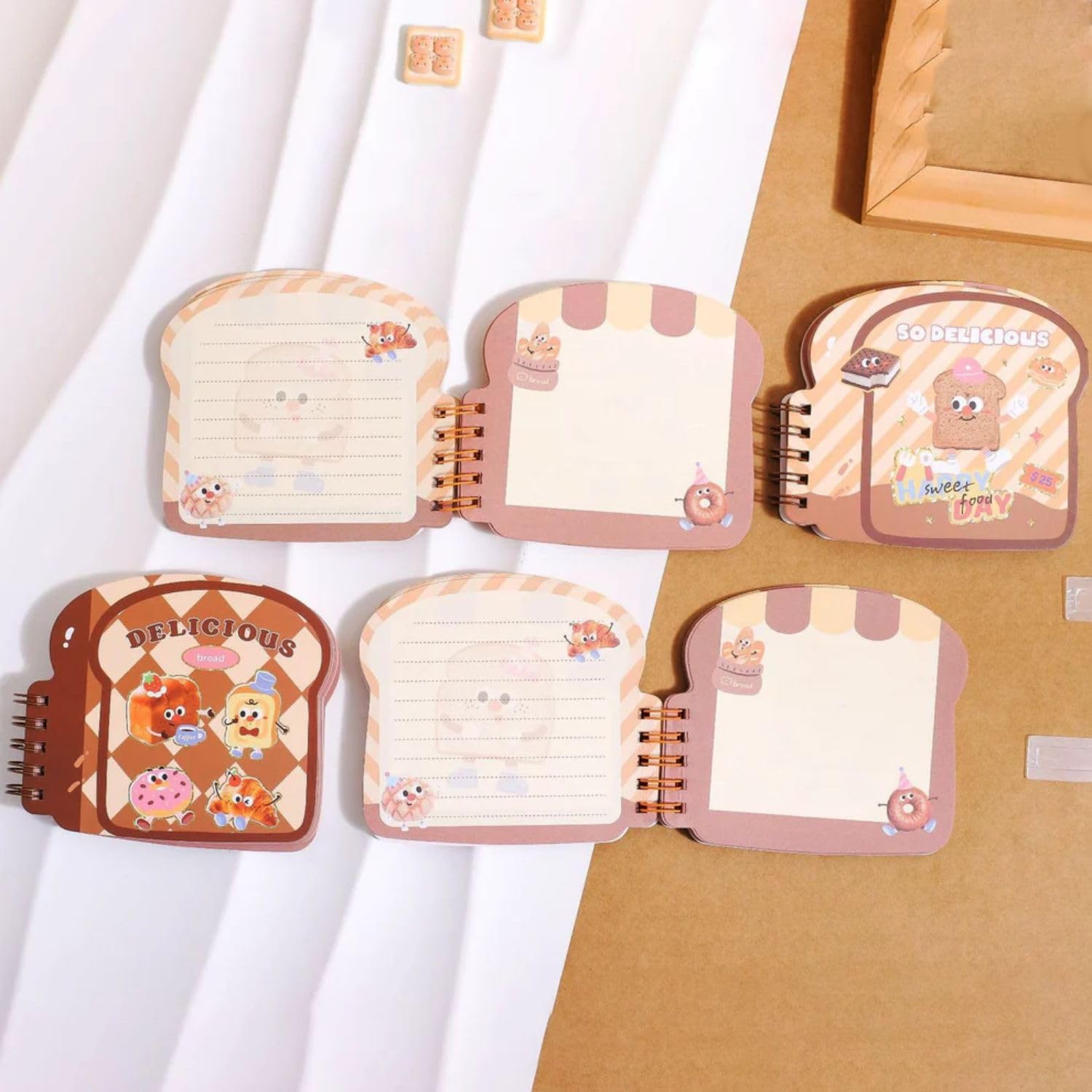 FunBlast Mini Diary for Kids –Bread Theme Spiral Notebook Diary with Bookmarks, Cute Kawaii Stationery, A7 Size Journal Diary, Ruled Notebooks for Boys & Girls – 60+ Sheets (RandomPrint)