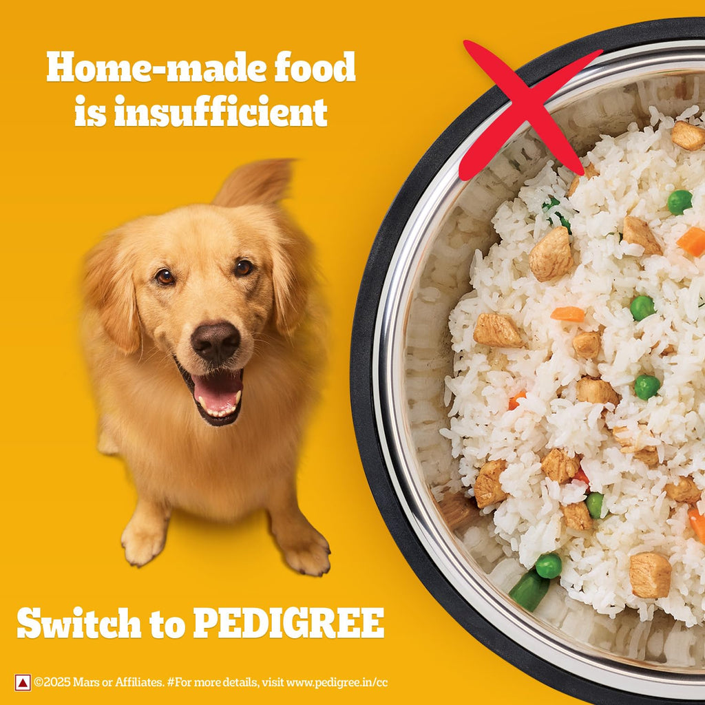 Pedigree Adult Dry Dog Food, Meat & Rice, 3 kg, Contains 37 Essential Nutrients, 100% Complete & Balanced Food for Adult Dogs