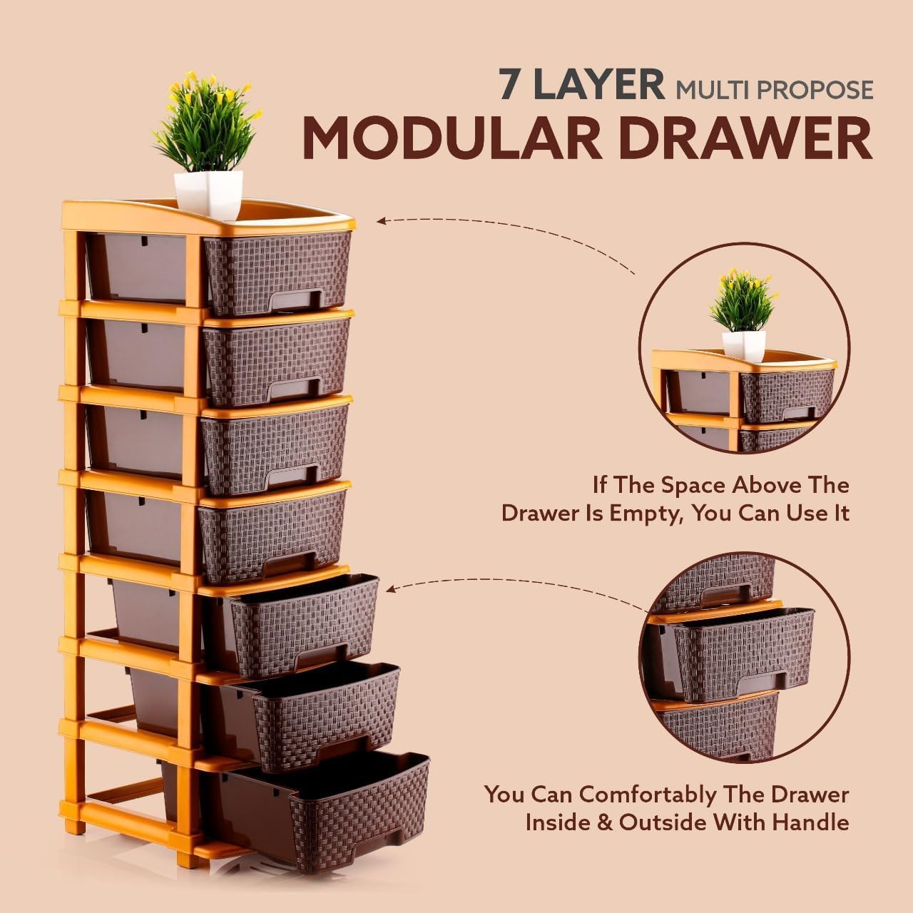 7 XL Plastic Modular Drawer System for Home, Office, Hospital, Parlor, School, Doctors, Home and Kids, Product Dimension When Asembeled (30Cmx37Cmx105Cm) (Chocolate Brown, 7XL)