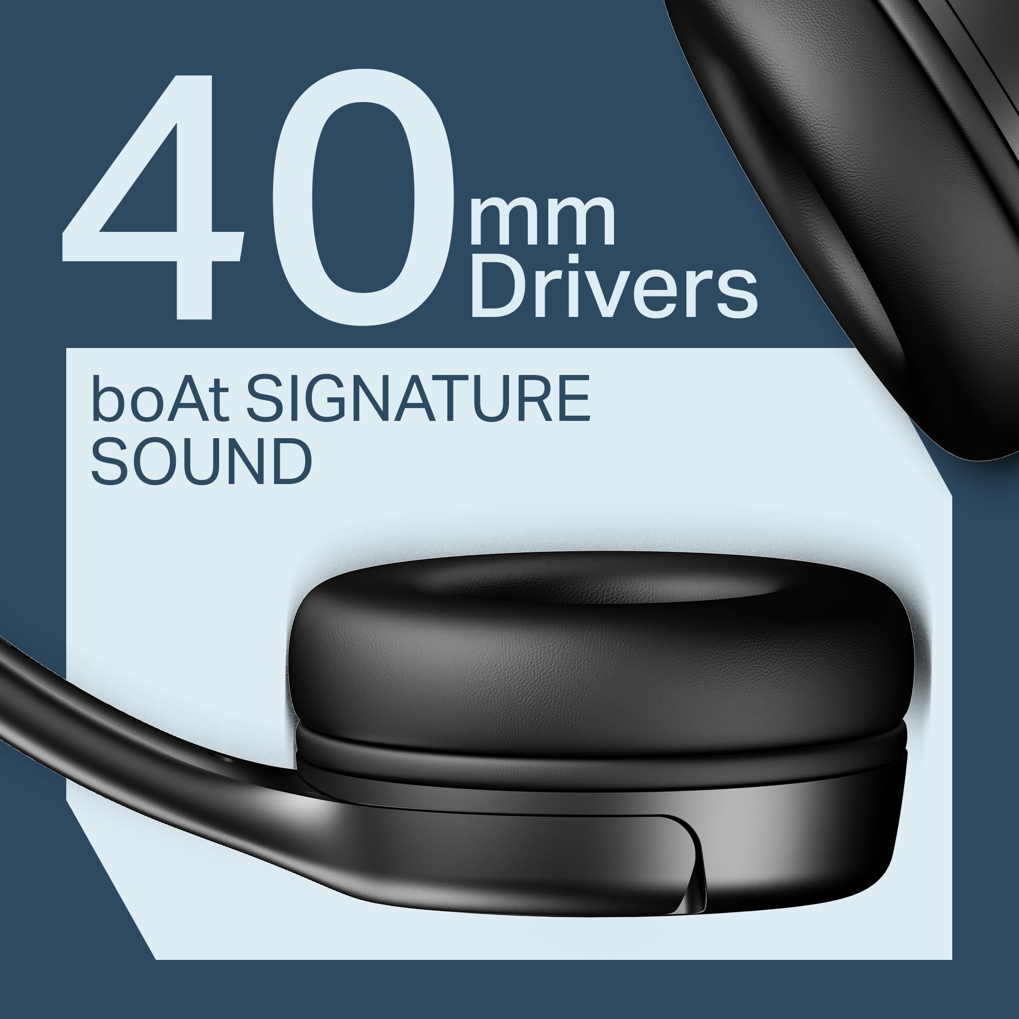 Boat Rockerz 411, 40Ms Low Latency, 40Hrs Battery, 40Mm Drivers, ENx Tech, Stream Ad Free Music via App Support, Bluetooth Headphones, Wireless Over Ear Headphone with Mic (Active Black)