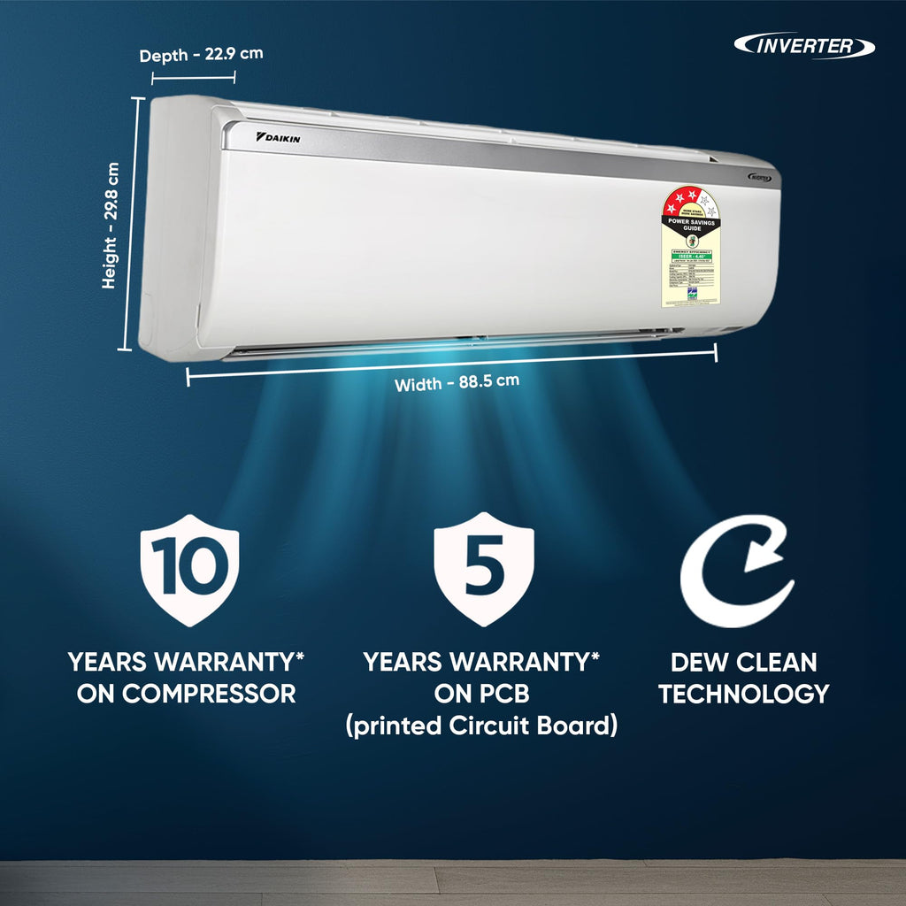 Daikin 1.5 Ton 3 Star, New Star rated, Inverter Split AC (Copper, PM2.5 Filter, MTKL50XV16, White)