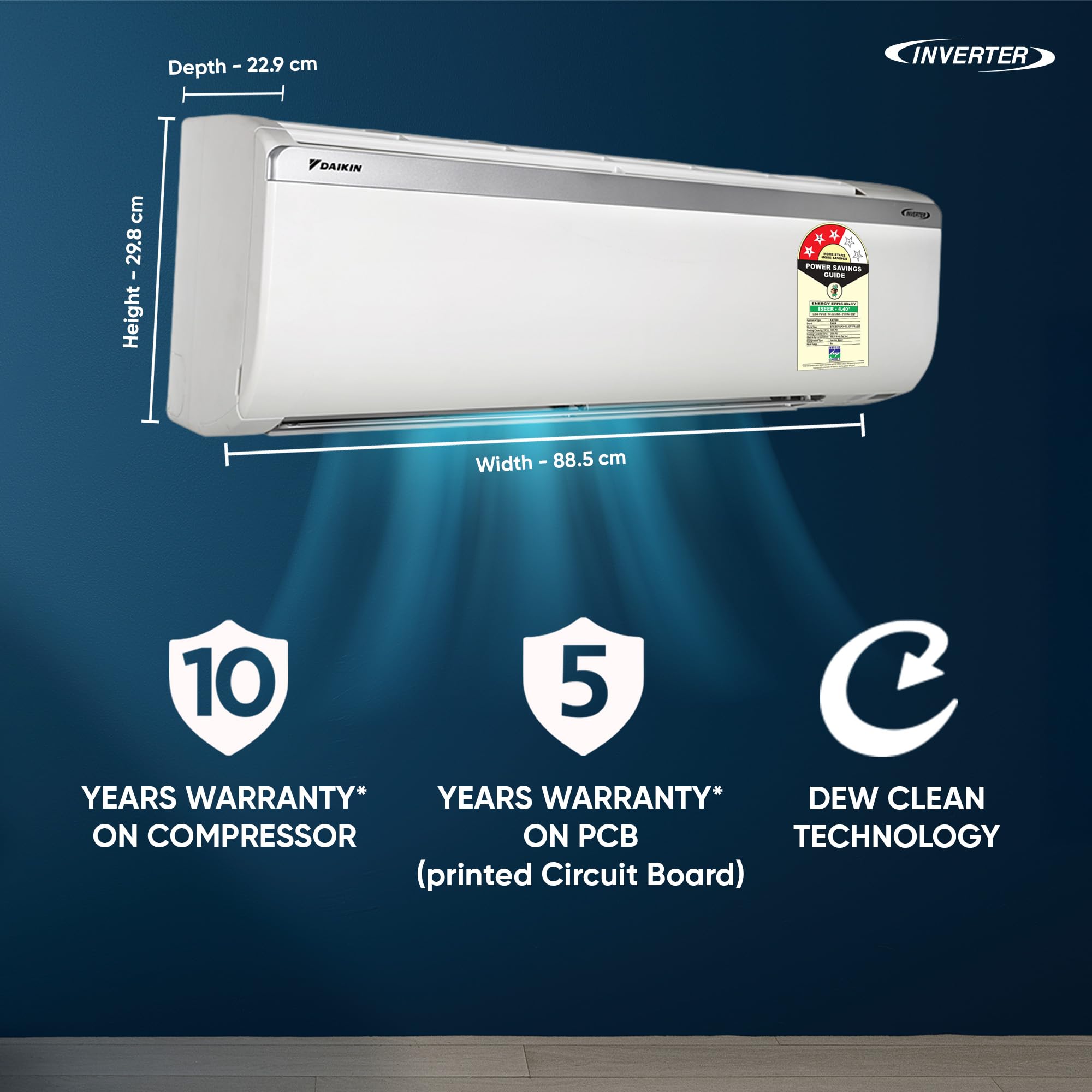 Daikin 1.5 Ton 3 Star, New Star rated, Inverter Split AC (Copper, PM2.5 Filter, MTKL50XV16, White)