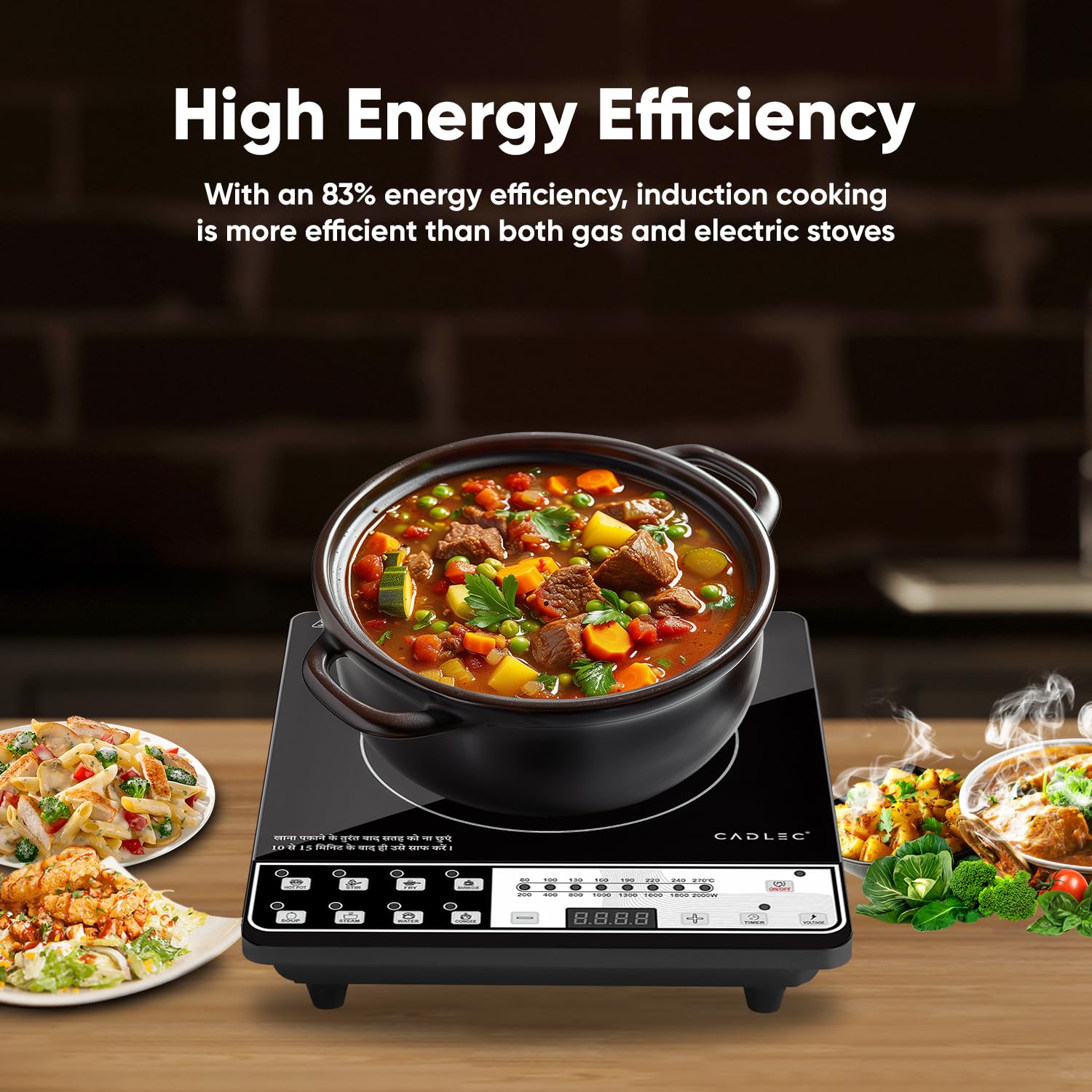 Cadlec CookEase 2000W Induction Cooktop | 8 Cooking Modes, Auto Shut-Off, Over-Heat Protection, LED Display, BIS Approved, 2-Year Warranty | Black (CD14053)