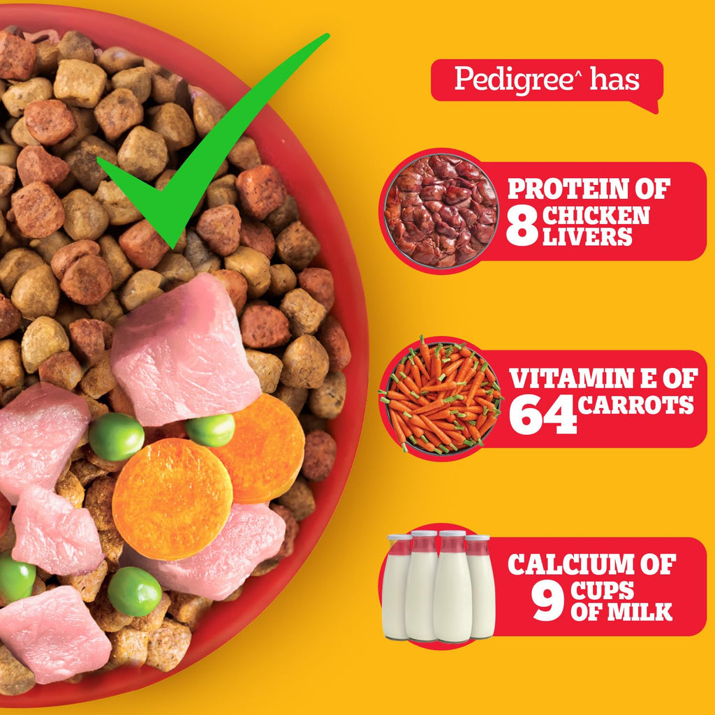 Pedigree Adult Dry Dog Food, Chicken & Vegetables, 3 kg, Contains 37 Essential Nutrients, 100% Complete & Balanced Food for Adult Dogs