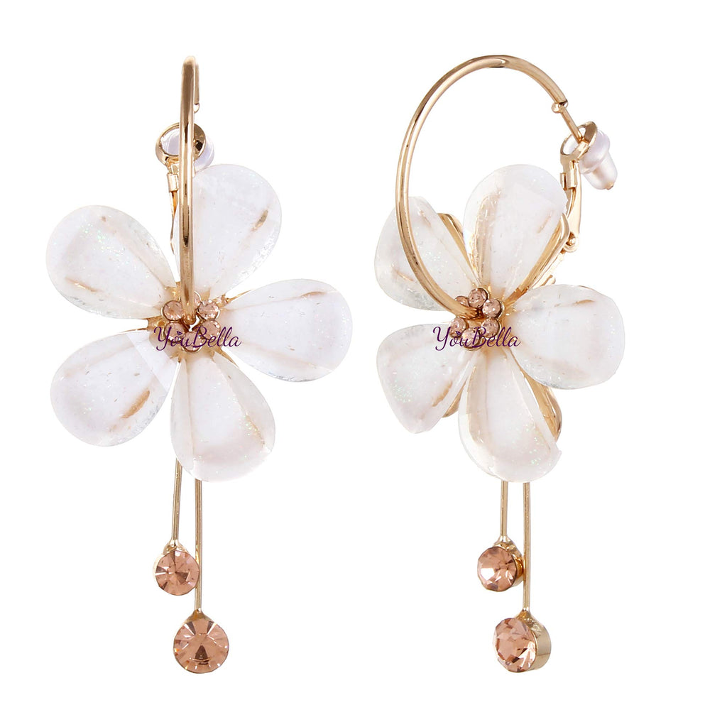 YouBella Jewellery Gifts Stylish Latest Western Ear rings Gold Plated Floral Earrings for Girls and Women (White)