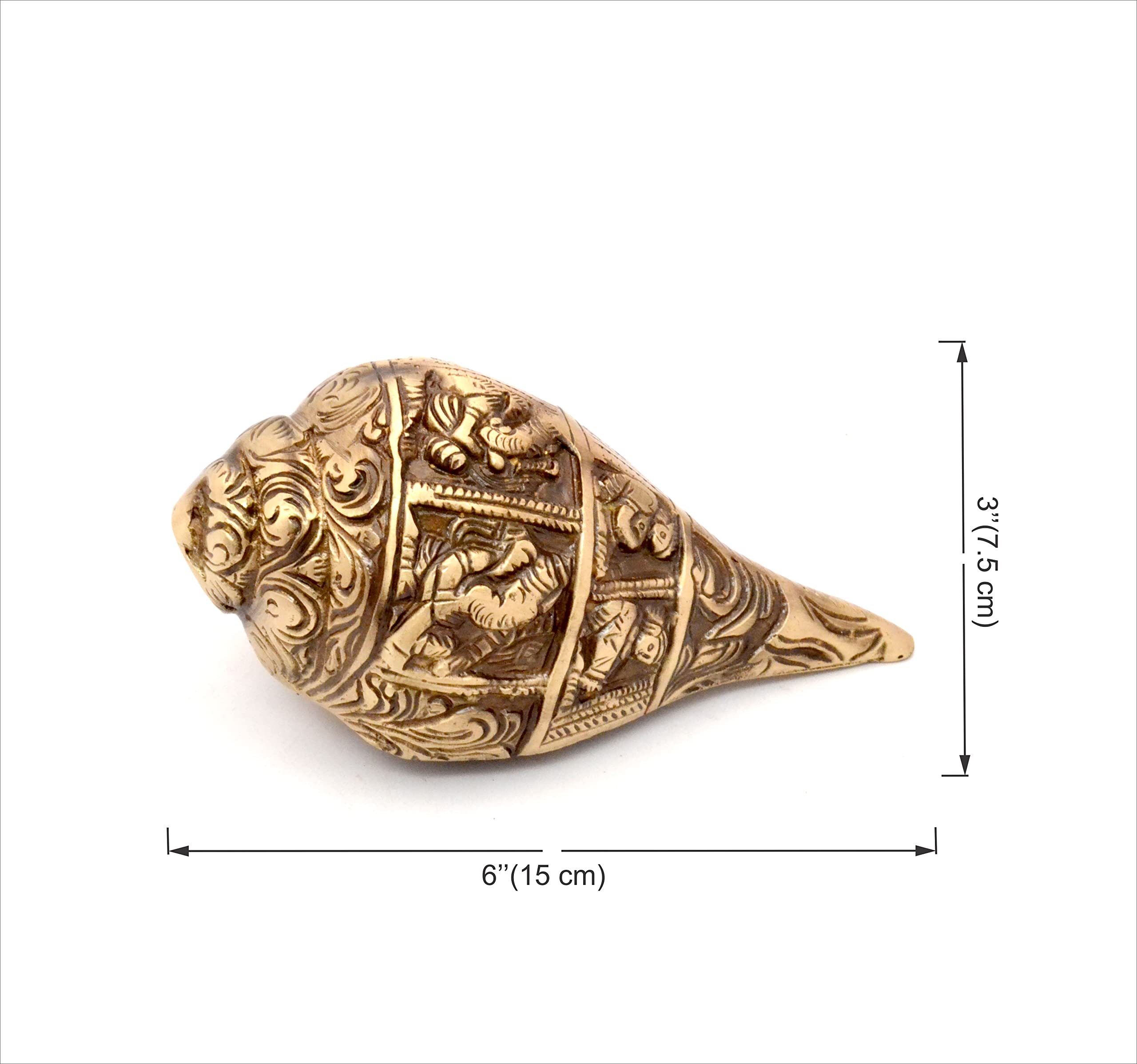 Two Moustaches 100% Pure Brass Ganesha Carving Brass Shankh Showpiece, Attractive Brass Conch for Temple/Home, Shankh for Pooja, Weight - 430 Grams, Mandir Decorations Items, Standard, Pack of 1