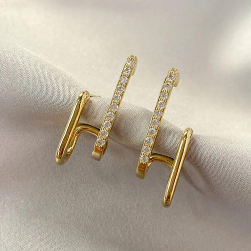 BLACKBOX Gold Double Layer Line C Shaped Studs korean Earrings for Women & Girls | Stylish & Fashionable Earing | Accessories Jewellery for Women | Best Gift for Birthday, Anniversary & Wedding
