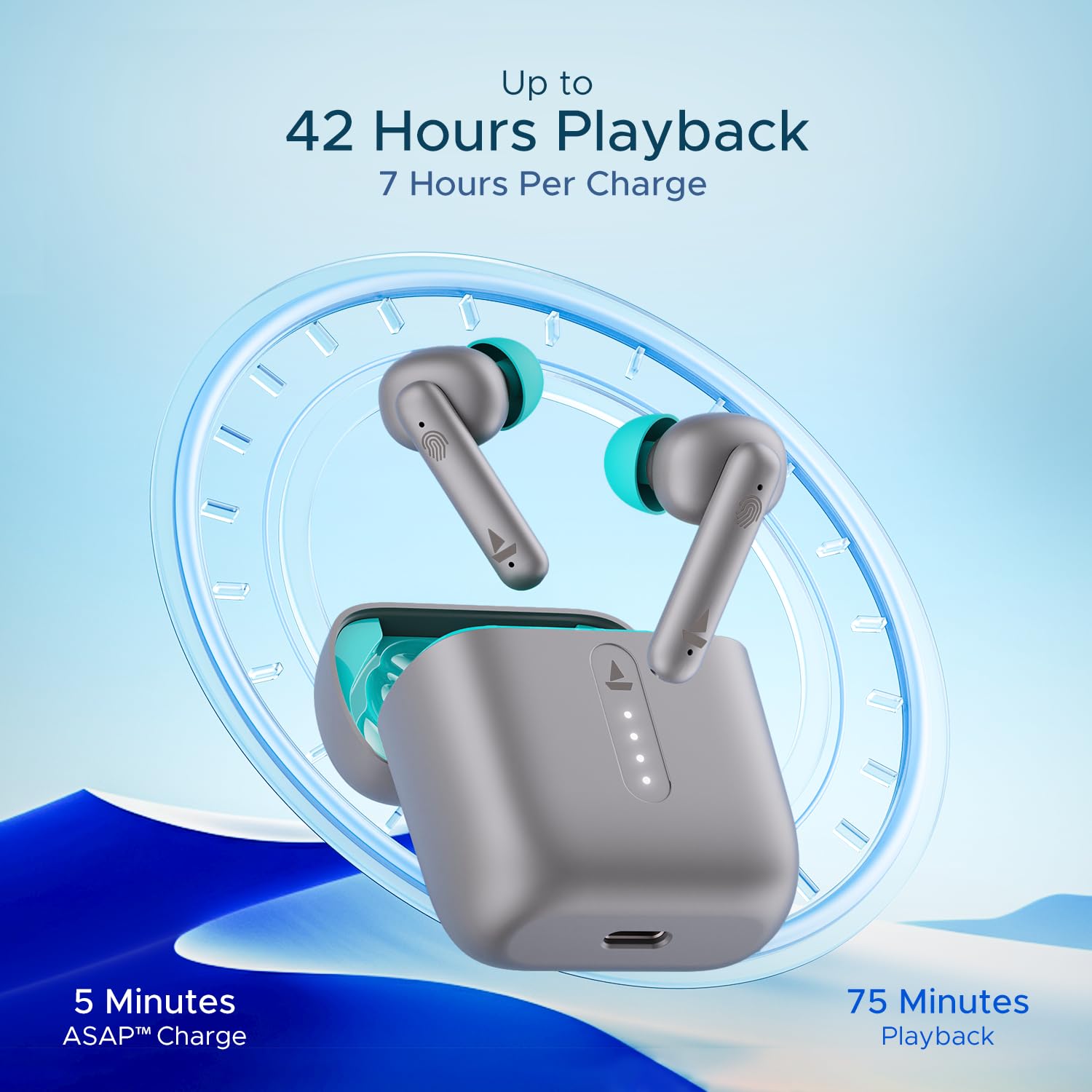 Boat Airdopes 141, Low Latency, ENx Tech, 42HRS Battery, Fast Charge, IWP, IPX4, Bluetooth Earbuds, TWS Ear Buds Wireless Earphones with mic (Cider Cyan)