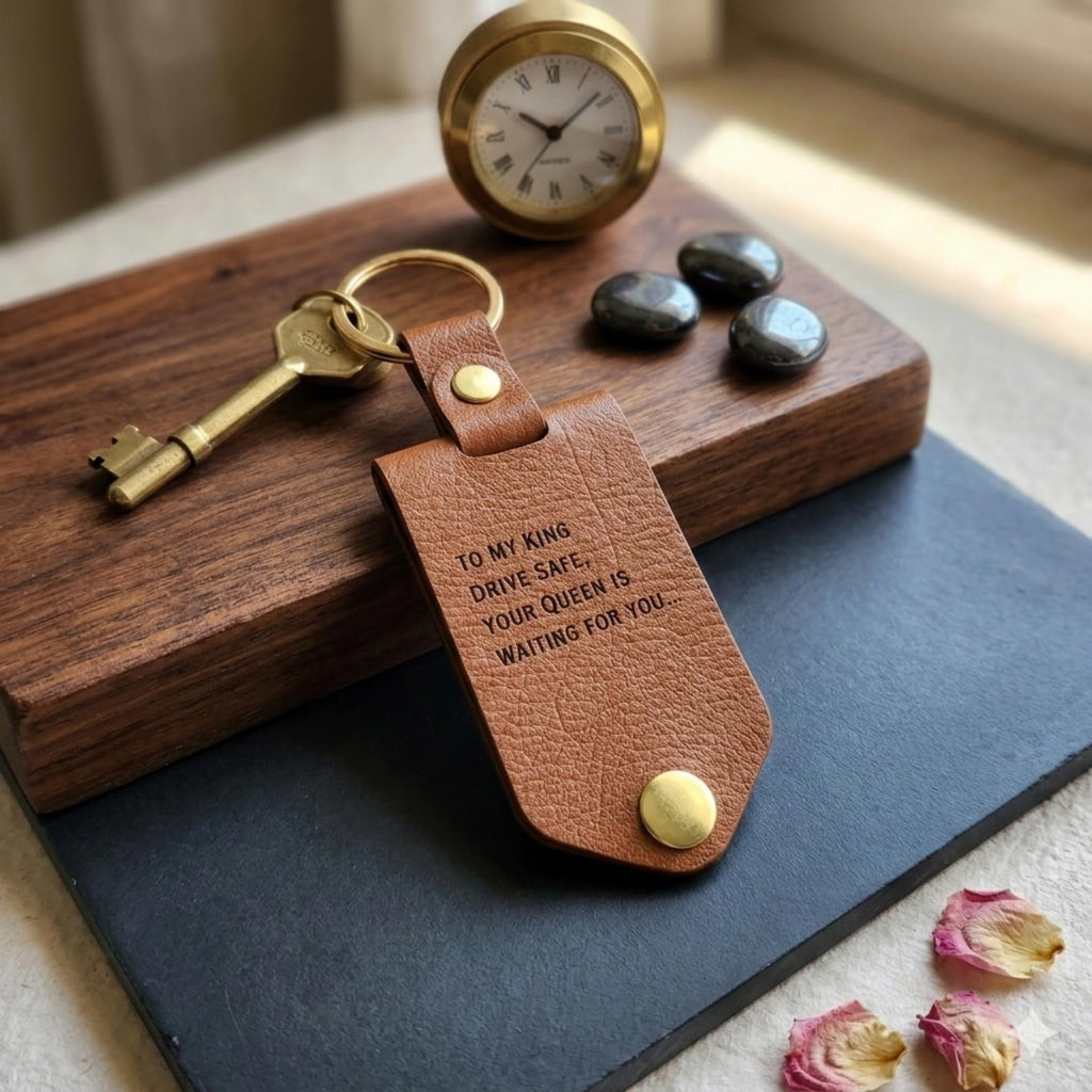 The Bae Gift Personalised Leather Keychain with Custom Name & Charm, Unisex, Modern Style, Customisable (TAN)