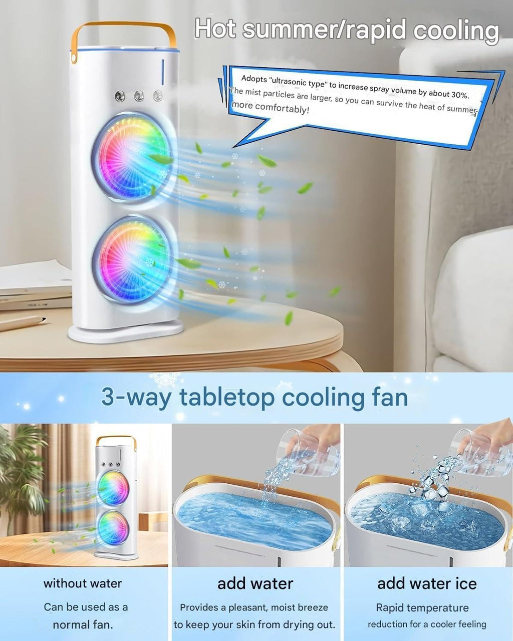 Mini Cooler For Double Ended Spray Fan Air Cooler Portable air CondItIoners For Home Office Arttic cooler 3 In 1 CndItIoner mini air Cooler Mini Cooler (M3)