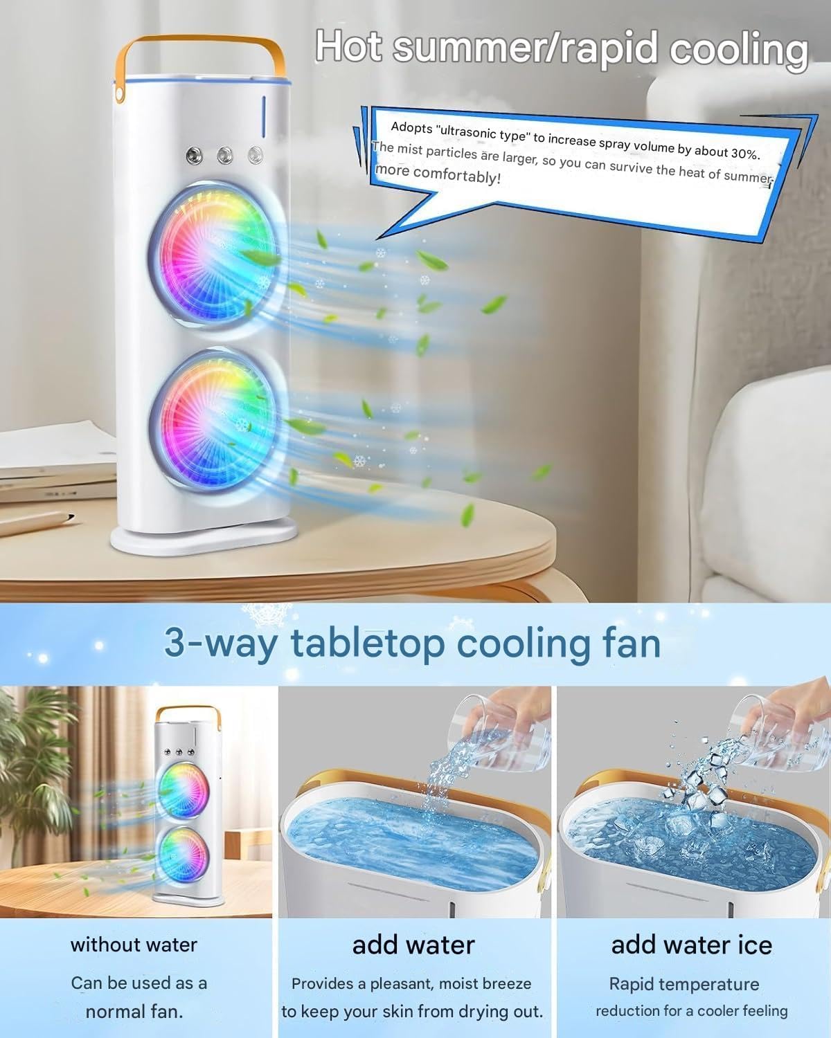 Mini Cooler For Double Ended Spray Fan Air Cooler Portable air CondItIoners For Home Office Arttic cooler 3 In 1 CndItIoner mini air Cooler Mini Cooler (M3)