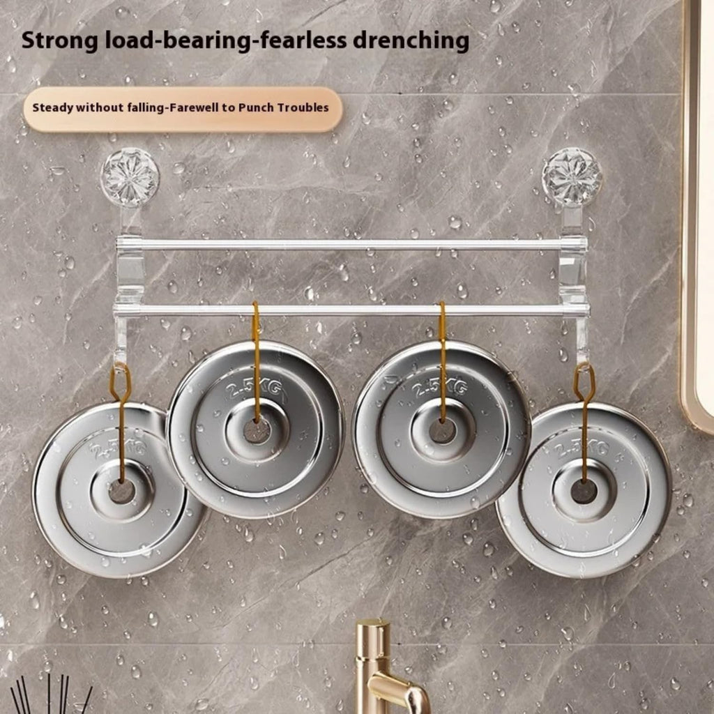 REWOP No-Drill Towel Rack for Bathroom, Towel Holder in Bathroom, Wall Mounted Bathroom Towel Rack – Suction Cup Double Rod Wall Shelf for Towels & Clothes (23 Inch)
