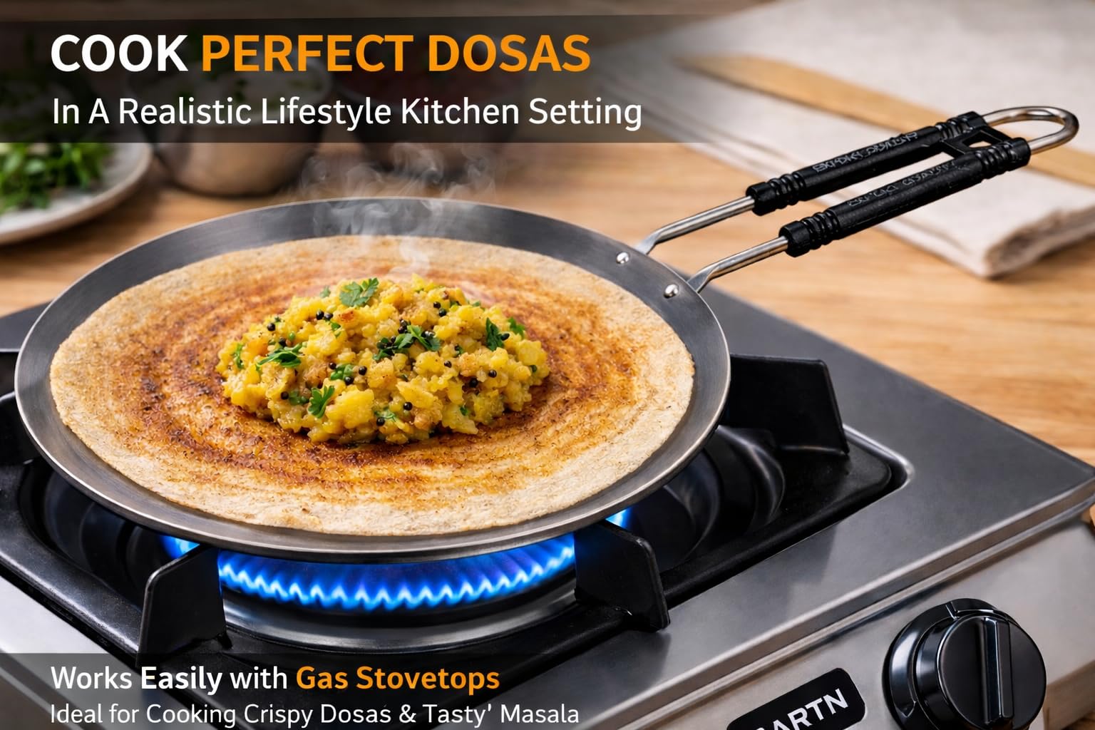 Pure Iron Induction Tawa 10 inch Diameter for Roti, Chapati & Dosa with Steel Handle | Heavy Iron Tava with Health Benefits | Non-Toxic, No Chemical Layer | Induction & Gas Compatible, 1 KG