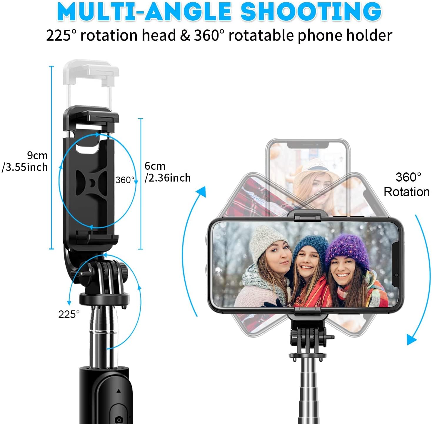 SOOPII 3-in-1 Selfie Stick with Bluetooth Remote, Foldable Tripod Stand, Compact & Extendable Upto 70 cm / 27.5 inches Mobile Stand Holder for iPhone and Android Devices