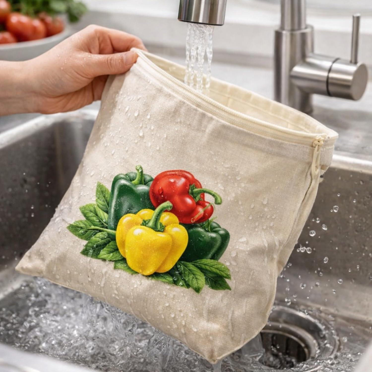 Preffers Reusable Cotton Vegetable Bag for Fridge | Washable & Breathable Ziplock bags for fridge | Plastic Free Storage Bags | 12x12 Inches | Pack of 10