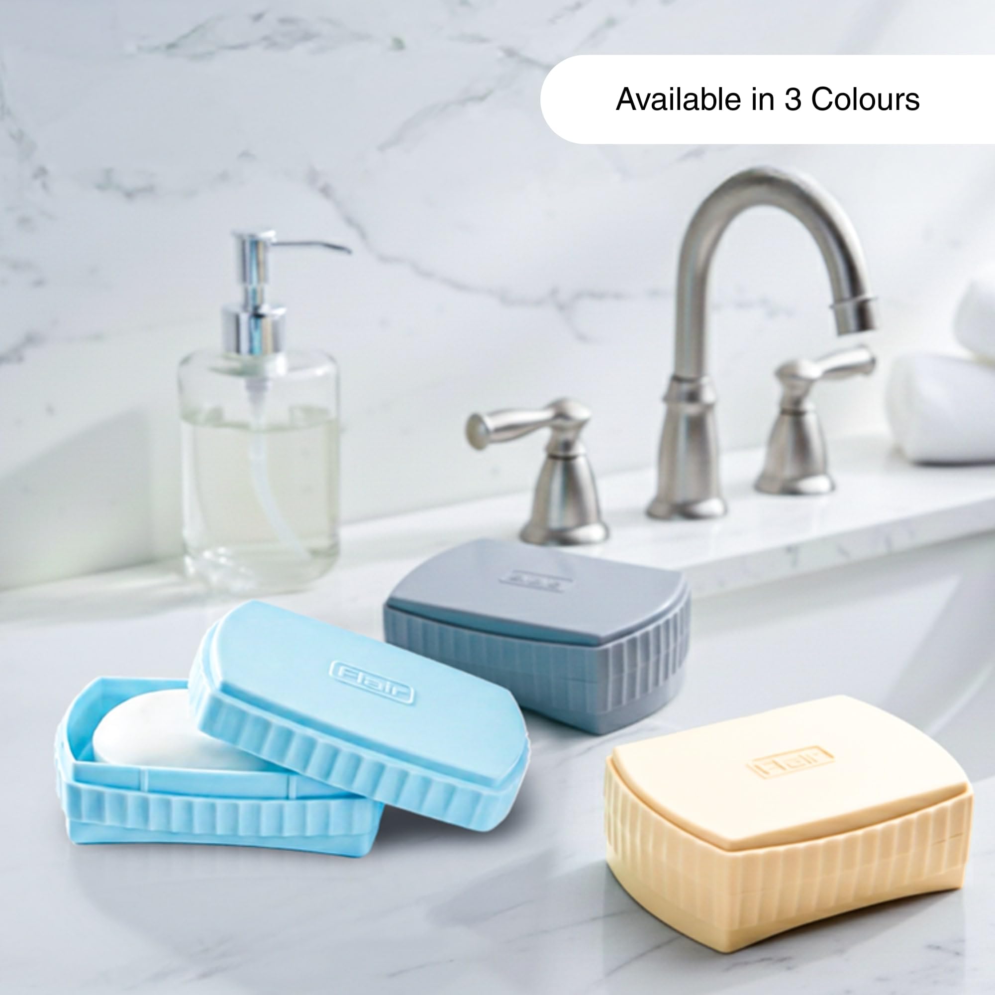 FLAIR Estella Soap Case with Drainage | Reusable & Durable Soap Box | Modern Bathroom Soap Holder (1, Beige)