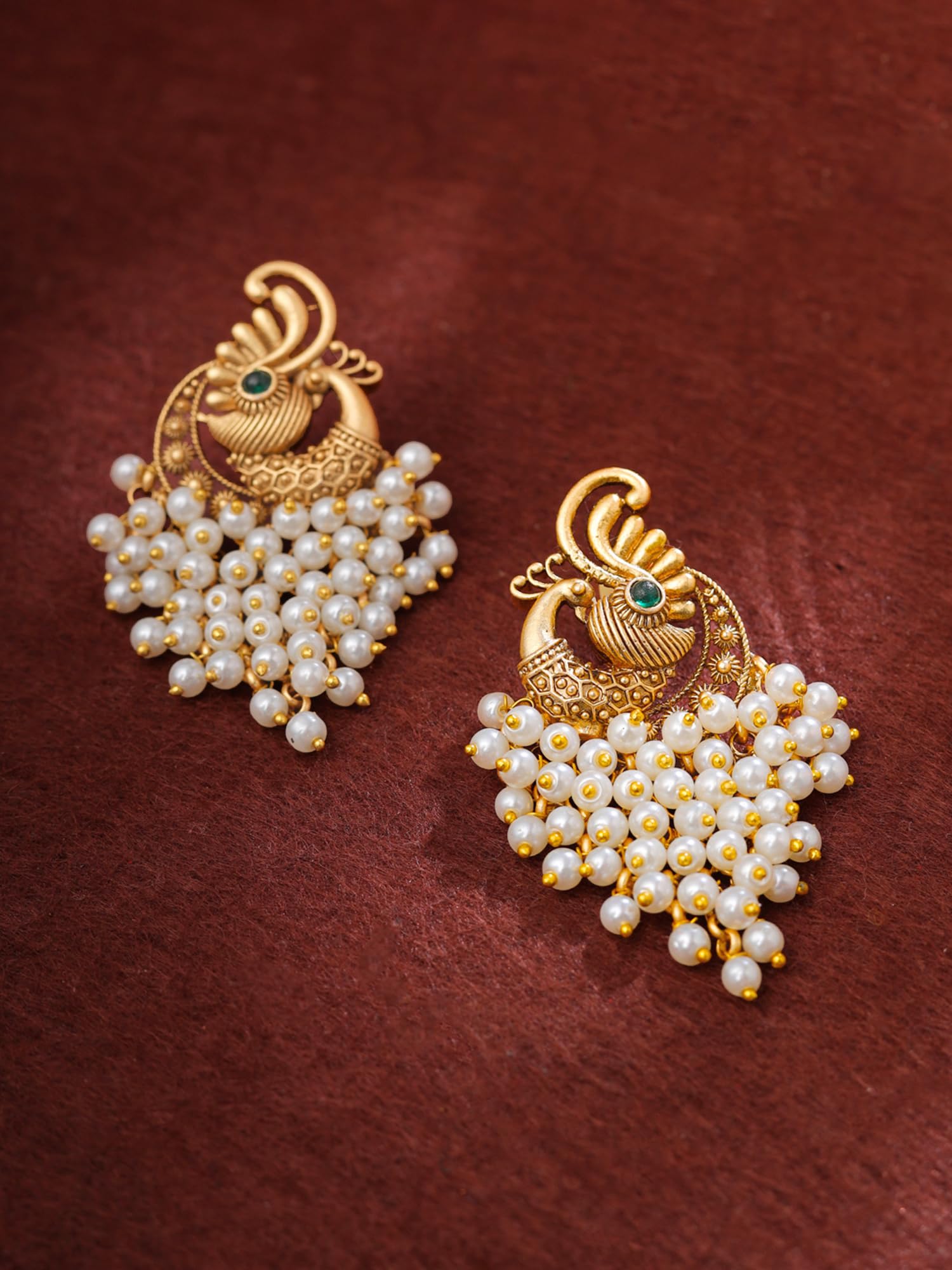 Yellow Chimes Pearl Drop Earrings for Women | Traditional Golden Peacock Shaped Earrings | Gold Plated White Pearls Earrings for Girls | Eternal Elegance | Birthday Anniversary Gift for Girls Women