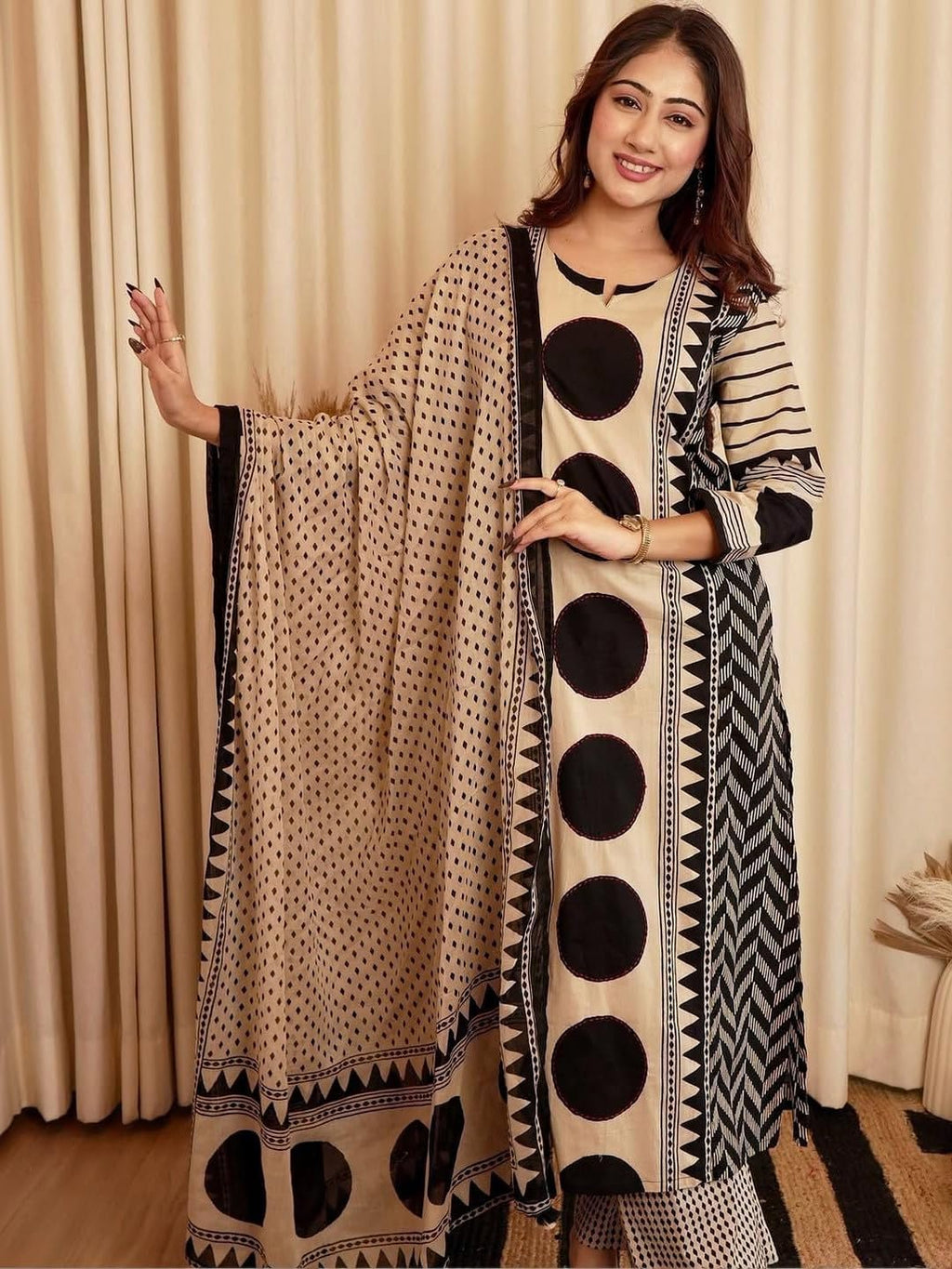 Klosia Women Printed Straight Kurta and Pant Set with Dupatta | Printed Kurta Set | Cotton Kurta Set | Women Kurta Sets | Summer Suit | (in, Alpha, 2XL, Standard, Black)