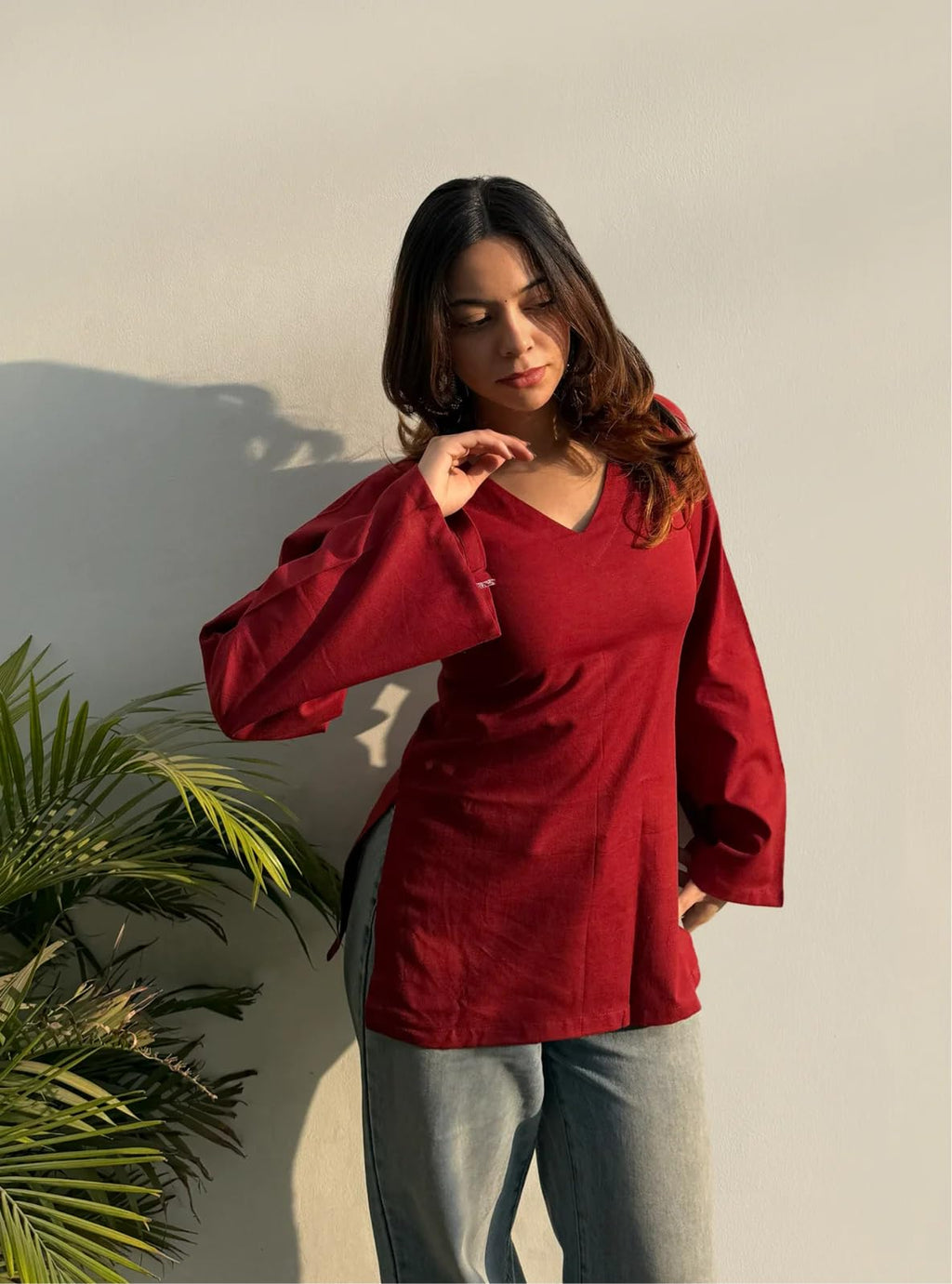 ANNI Designer Women's Viscose Blend Solid Short Kurti (Ayoti Red_S_Red_Small)