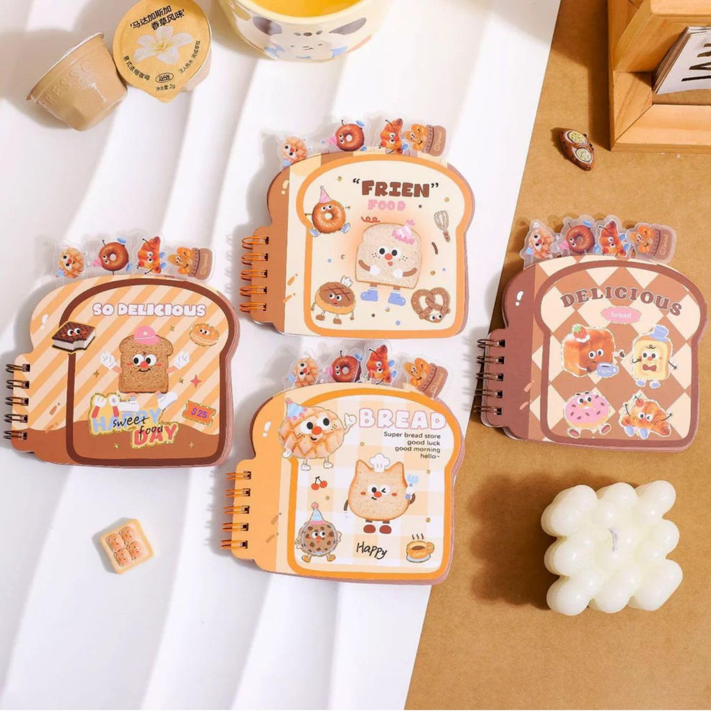 FunBlast Mini Diary for Kids –Bread Theme Spiral Notebook Diary with Bookmarks, Cute Kawaii Stationery, A7 Size Journal Diary, Ruled Notebooks for Boys & Girls – 60+ Sheets (RandomPrint)