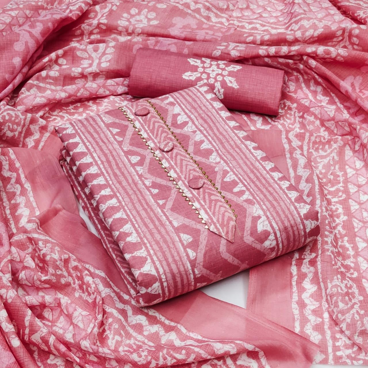 Sidhidata Women's Cotton Printed Unstitched Salwar Suit Dress Material With Printed Dupatta (DM Batik Pink_Pink_Free Size)