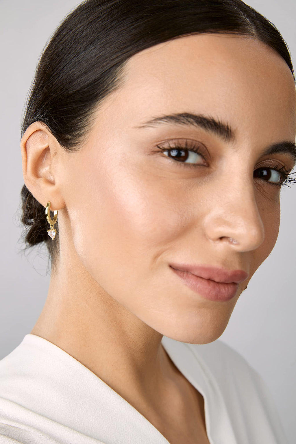 MINUTIAE Gold Plated Heart Solitare Dangling Clip On Earring Austrian Zirconium Earring For Women And Girls, Heart Shaped Diamond - Gold