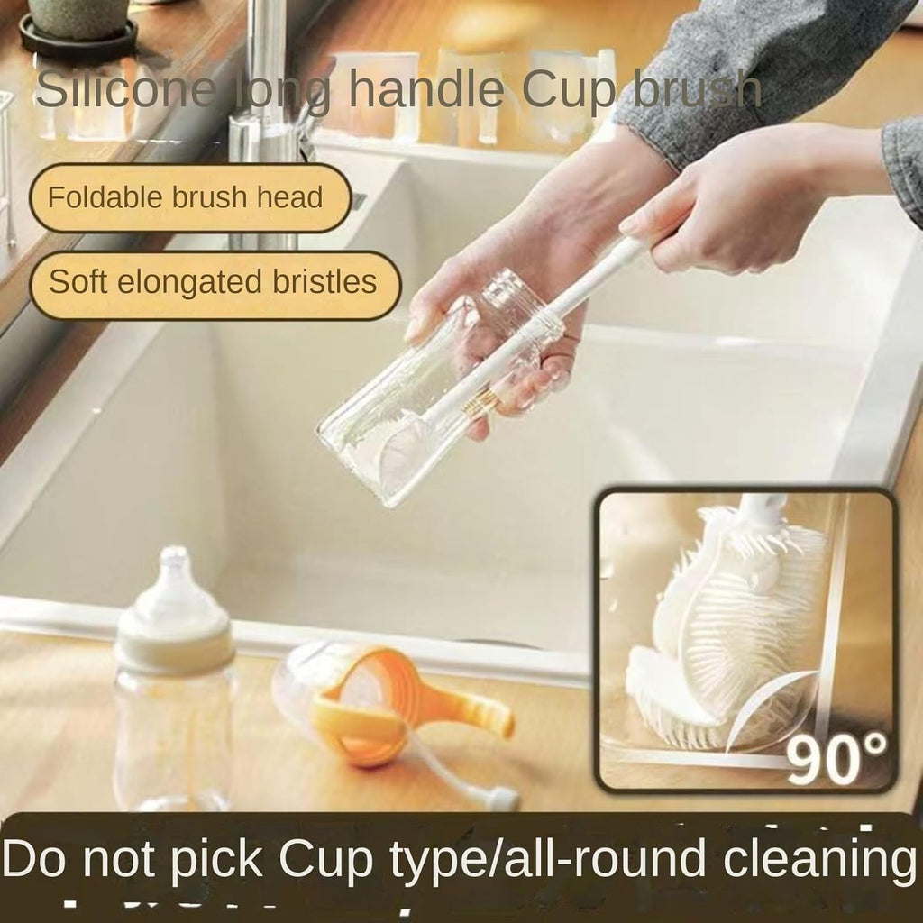 Silicone Bottle Cleaning Brush, 360 Degree Rotational, Flexible Soft Bristle, Long Handle Cleaning Brush for Jar, Cup, Glass Mug Container and Kitchenware (29 × 5.5 × 1cm) (1)