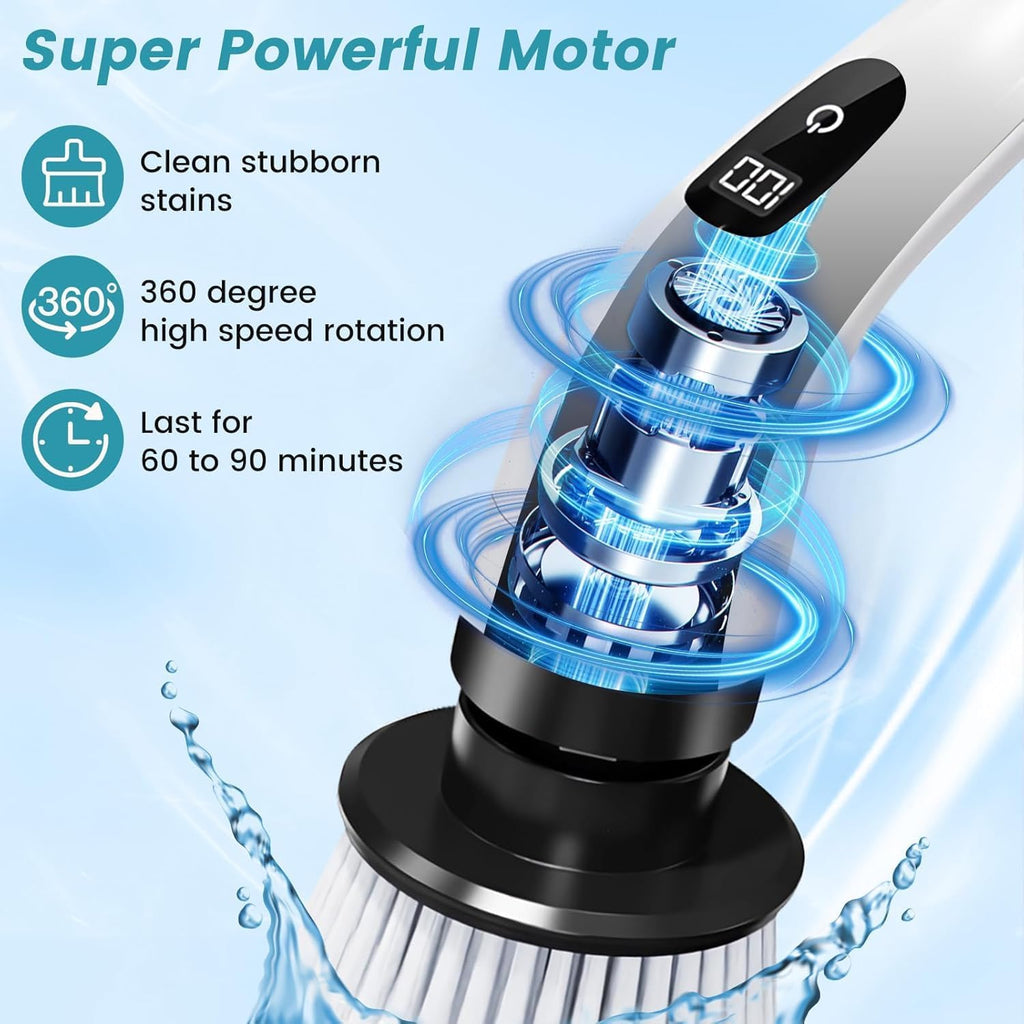 DADLM® 9 in 1 Electric Spin Scrubber,Cleaning Brush Scrubber for Home, 400RPM/Mins-9 Replaceable Brush Heads-90Mins Work Time,Adjustable Size,2 Adjustable Speeds for Bathroom Shower (1)