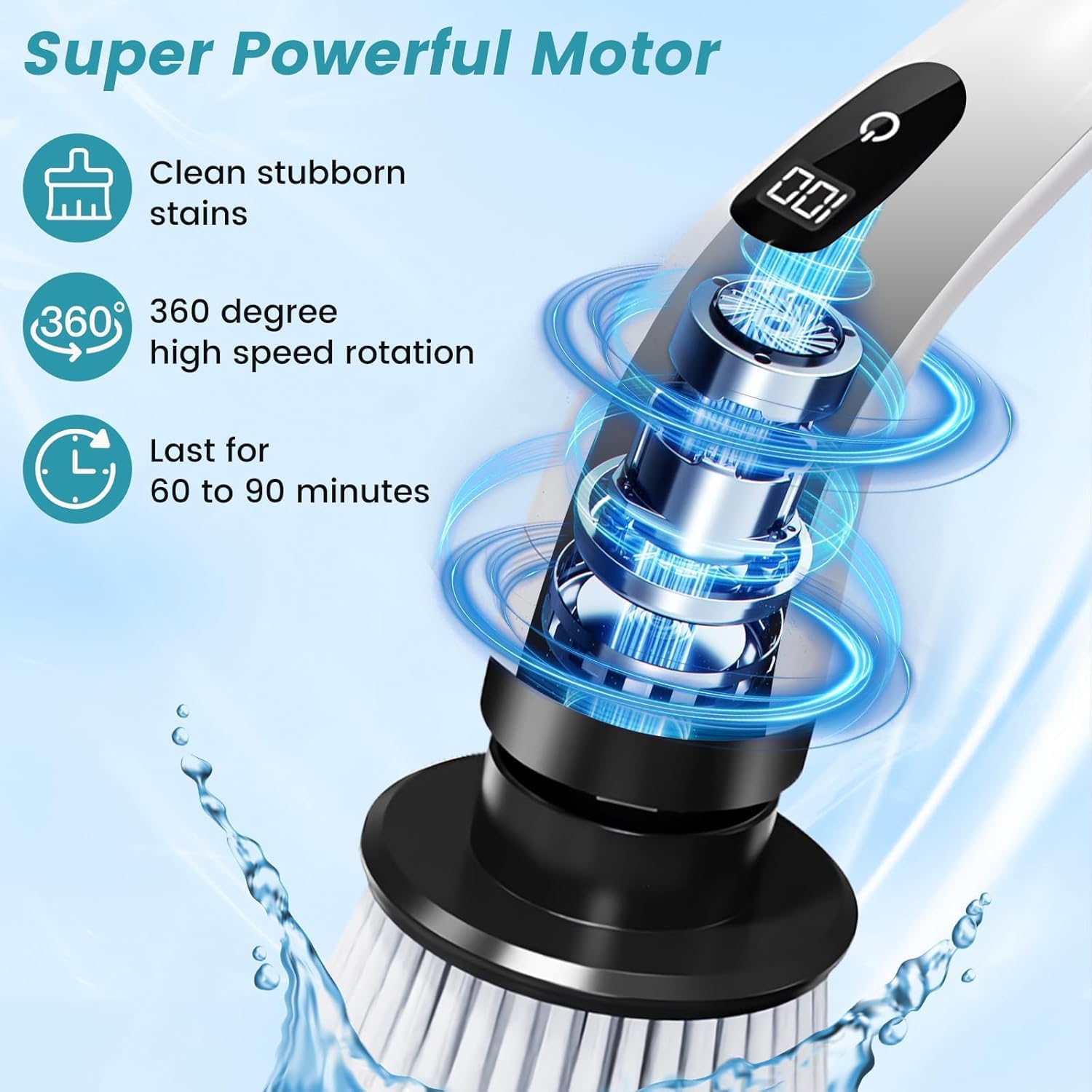 DADLM® 9 in 1 Electric Spin Scrubber,Cleaning Brush Scrubber for Home, 400RPM/Mins-9 Replaceable Brush Heads-90Mins Work Time,Adjustable Size,2 Adjustable Speeds for Bathroom Shower (1)