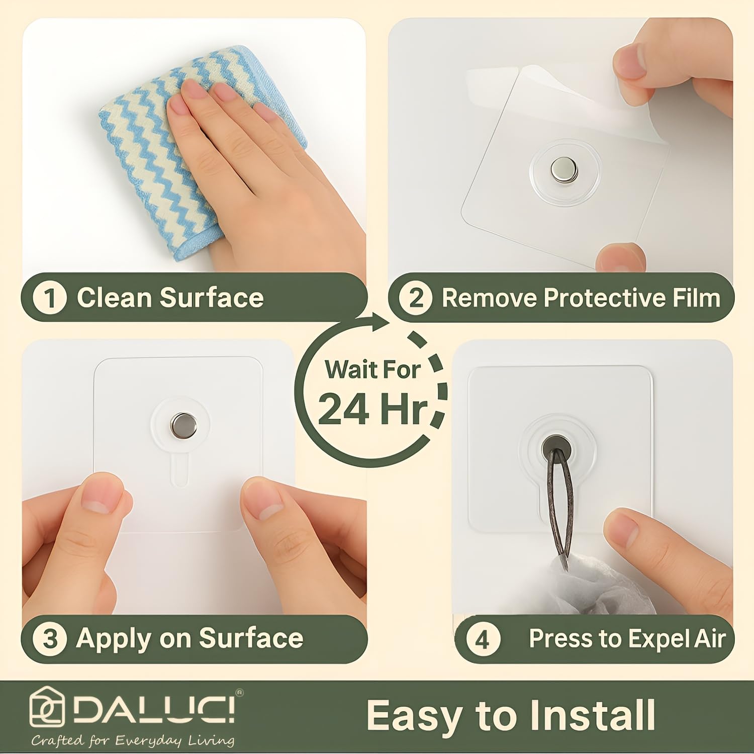 DALUCI Self Adhesive Wall Hooks (Pack of 5) – Heavy Duty Nail-Free Hooks for Wall Heavy Items | Photo Frame Hooks Without Drilling | Strong Sticky Hook for Frames, Clocks & Keys (Photo Frame Hook, 5)