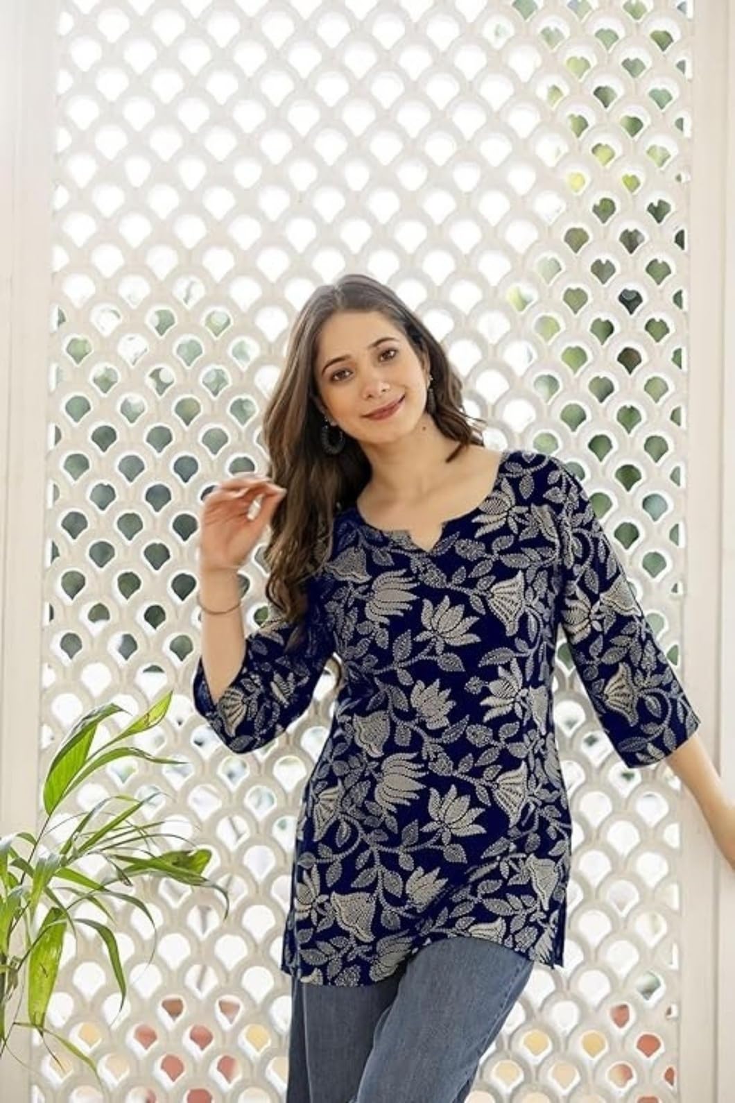MS VHCK ENTERPRISE Women's Cotton Printed Short Kurti, Round Neck, Three Quarter Sleeve, Straight Fit, Pack of 2 (in, Alpha, 2XL, Slim Girls, Combo- 1)