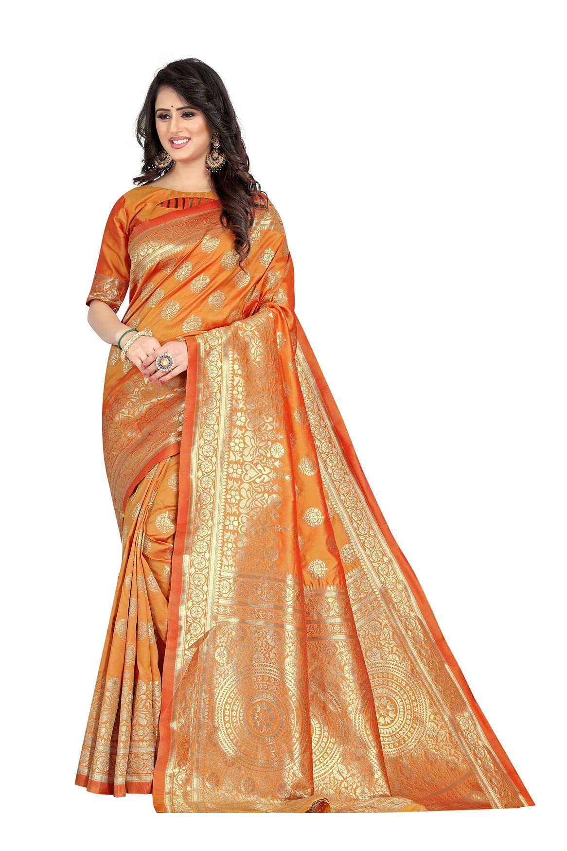 Shasmi Women's Banarasi Saree Pure Kanjivaram Silk Saree Soft new ladies 2026 Design Wear Pattu Sarees Latest Cotton Party Sari collections With Blouse Piece for Wedding sadi (PARI S-2 MUSTARD)