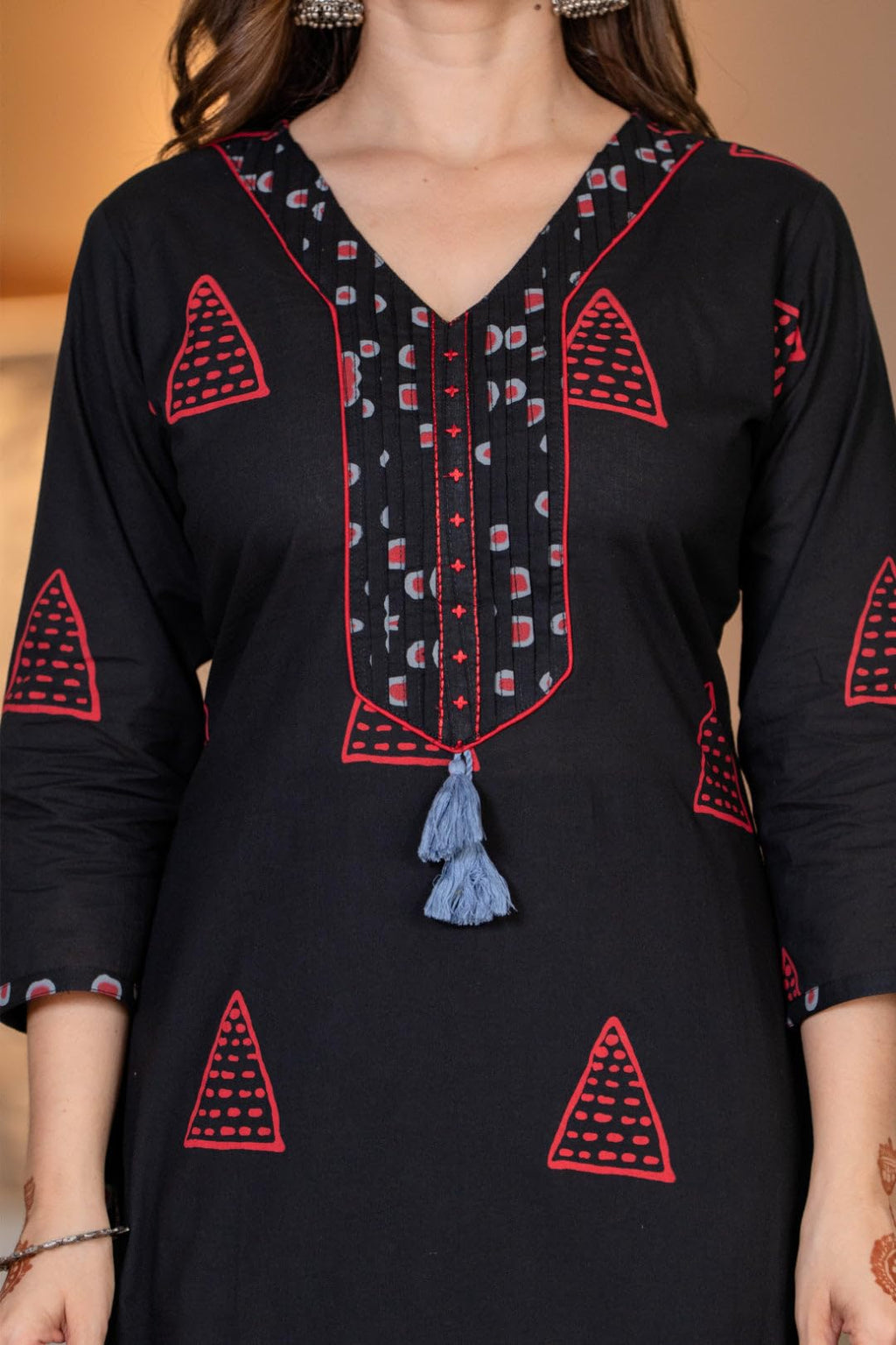 PARTHVI Women's Pure Cotton Printed Straight Kurta Set with Palazzo Pants & Dupatta- Ethnic Wear, Black