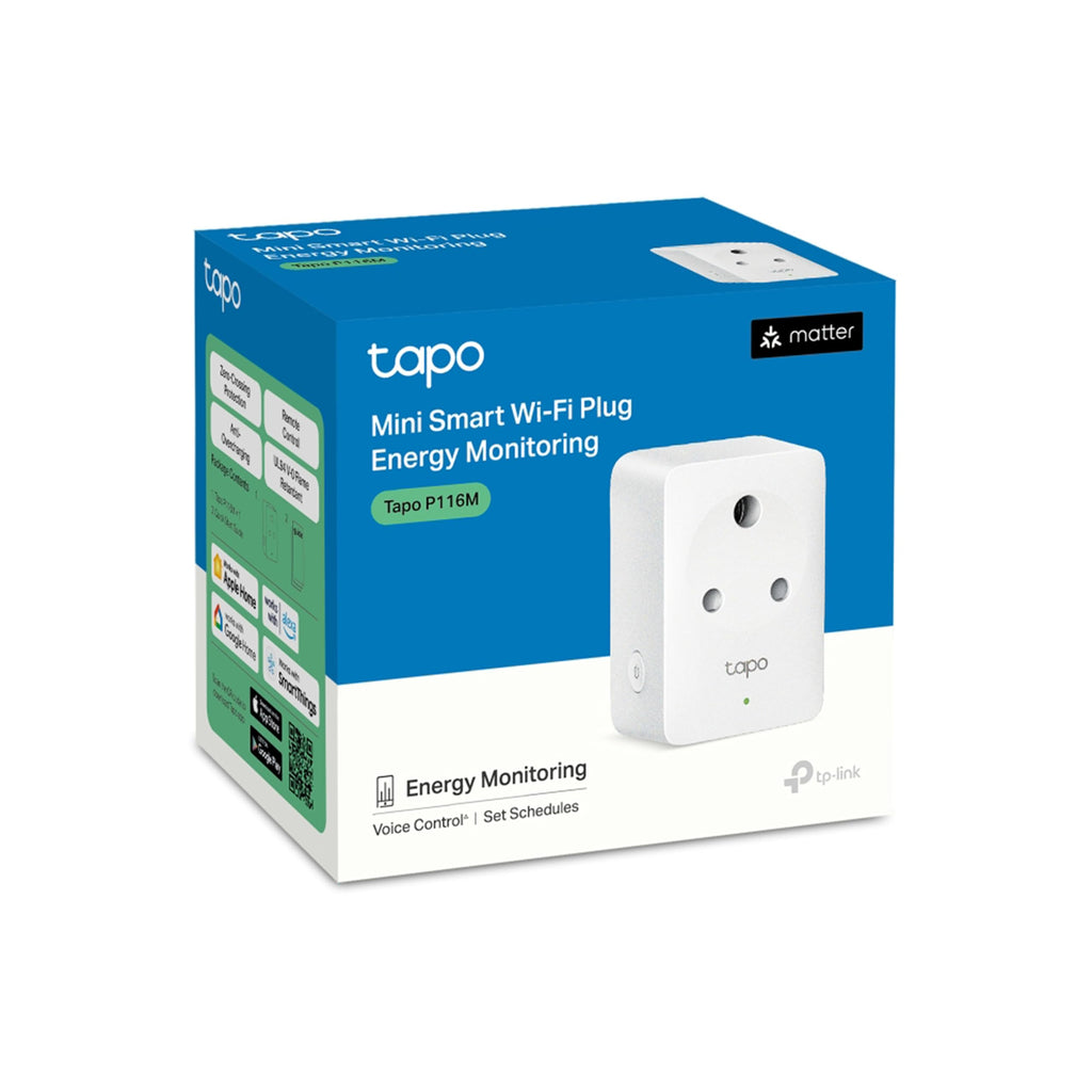 Tapo P116M 6A Mini Wi-Fi Smart Plug, Energy Monitoring & 4-Way Safety Protection | Compatible with Alexa, Google Home, Apple Home, Samsung SmartThings via Matter | Ideal for Small Appliances