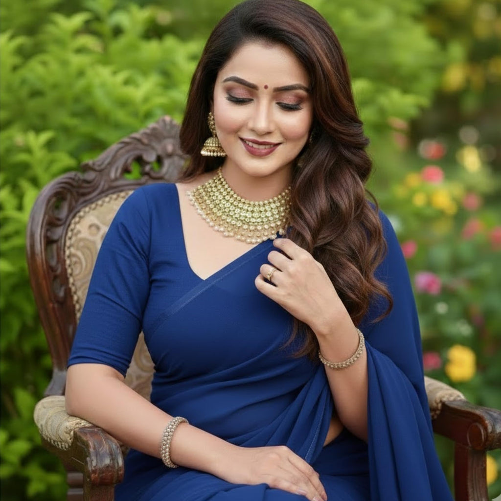 सरस साड़ी Blue Cotton Saree for Women | Soft Breathable Pure Cotton Saree with Blouse Piece | Lightweight Daily Wear & Casual Ethnic Saree | Summer Friendly Traditional Indian Blue Saree
