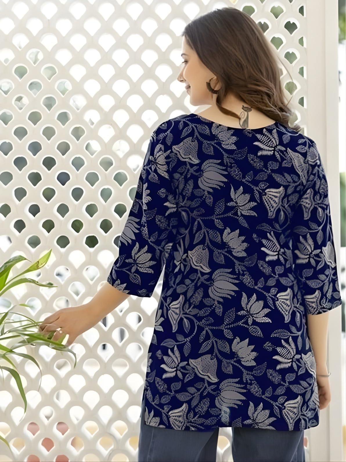MS VHCK ENTERPRISE Women's Cotton Printed Short Kurti, Round Neck, Three Quarter Sleeve, Straight Fit, Pack of 2 (in, Alpha, 2XL, Slim Girls, Combo- 1)